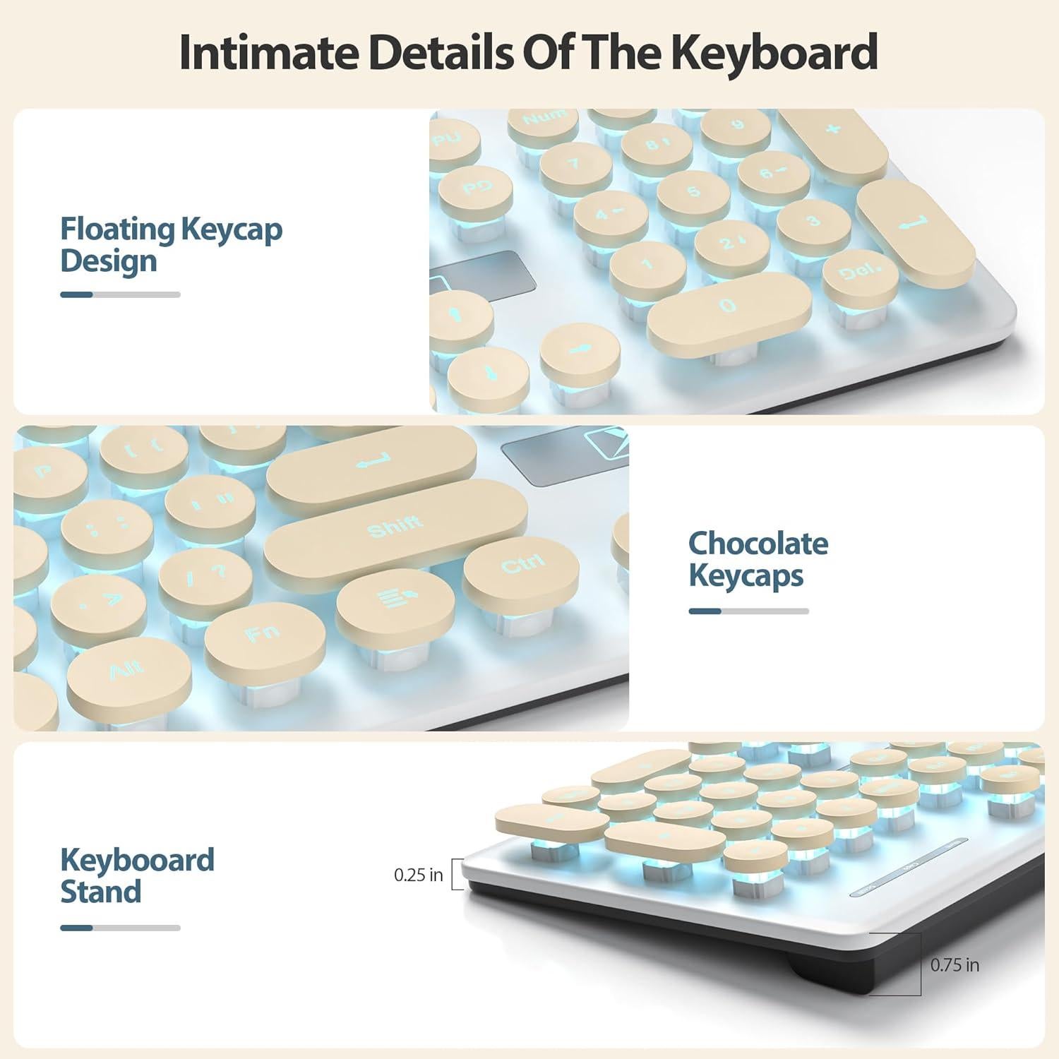 Teclado Retro de Máquina de Escribir FS SHOP 104 Teclas USB Caqui