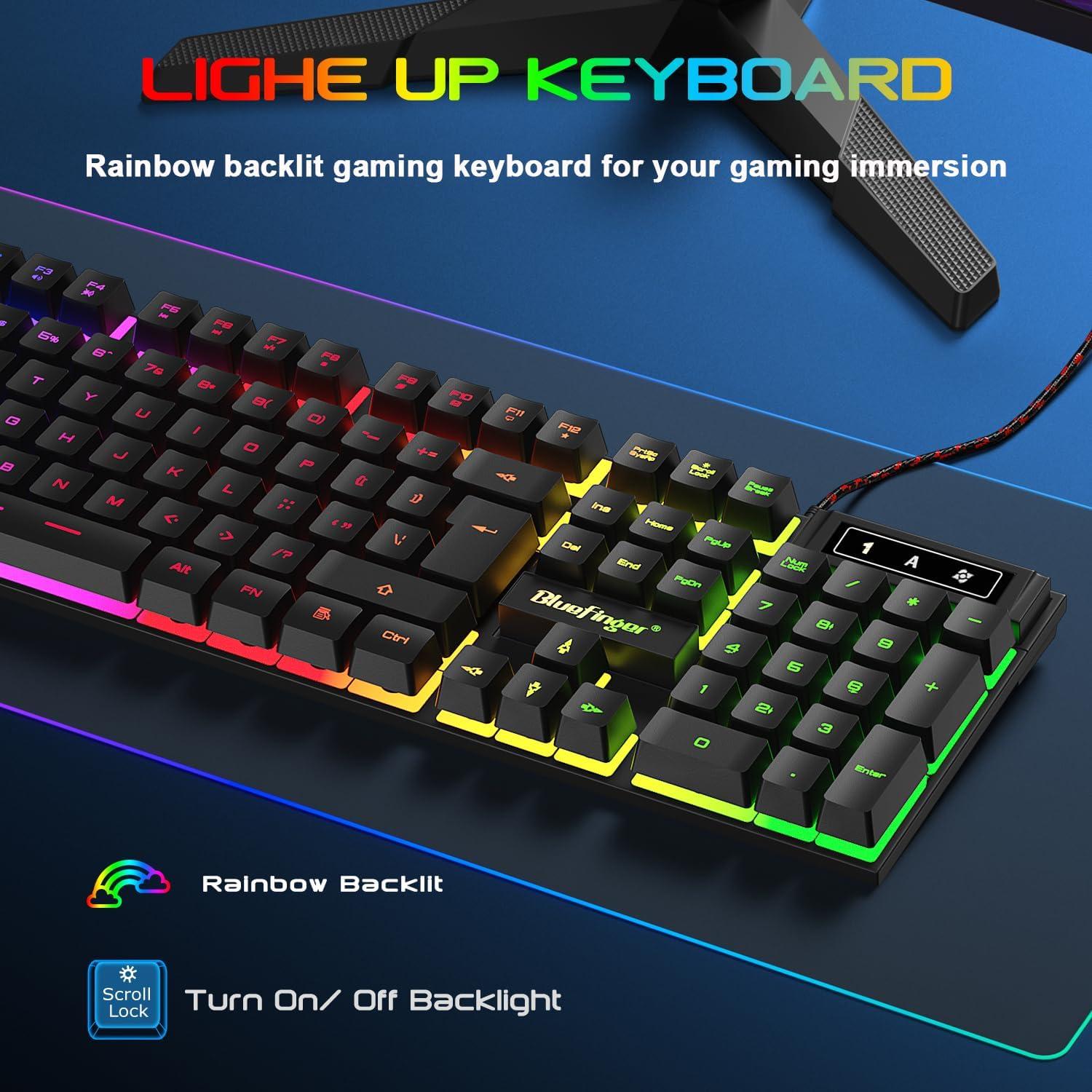 Teclado Gaming BlueFinger K803 USB Cableado Iluminado Arcoíris