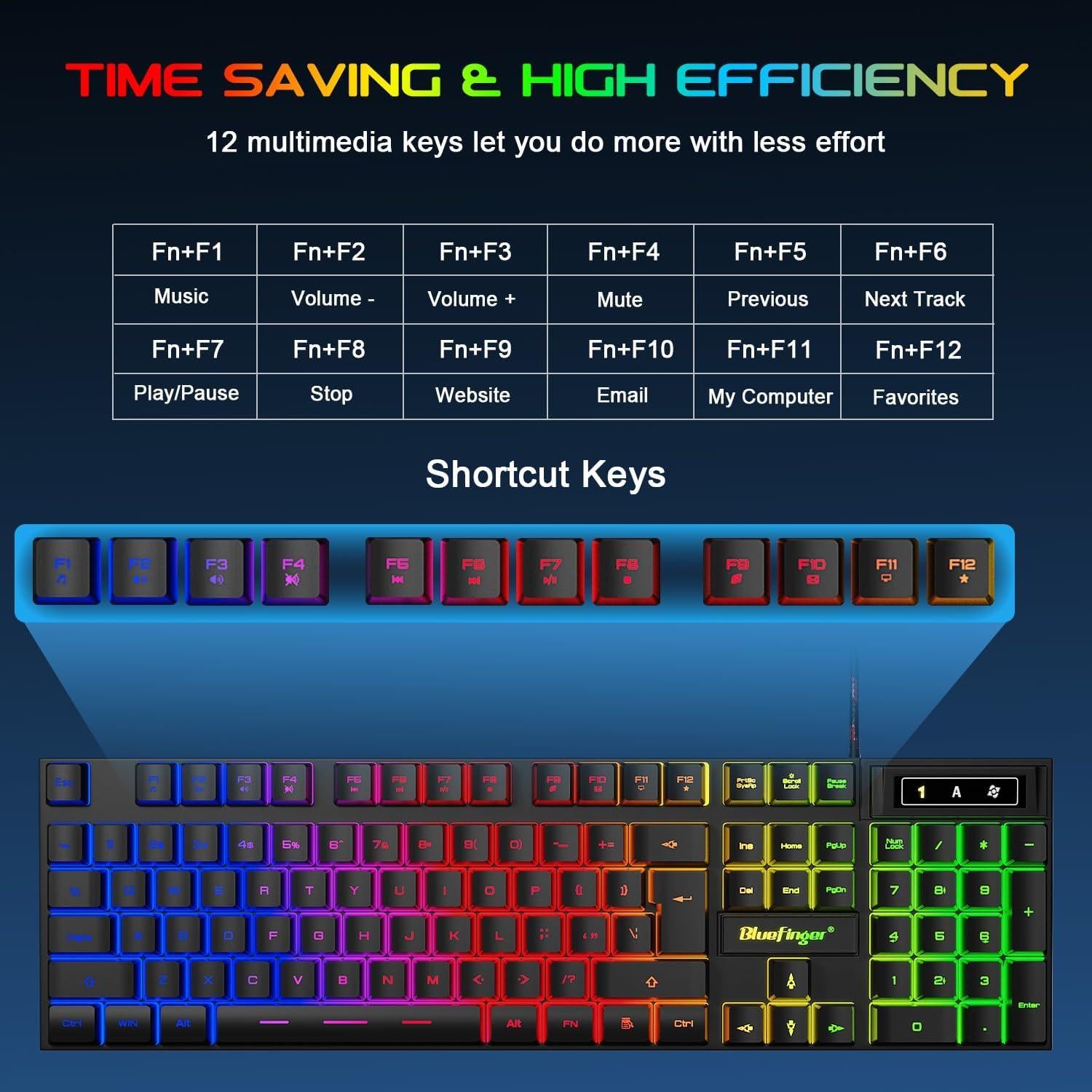 Teclado Gaming BlueFinger K803 USB Cableado Iluminado Arcoíris