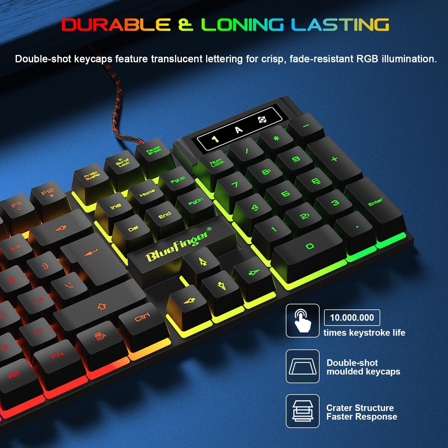 Teclado Gaming BlueFinger K803 USB Cableado Iluminado Arcoíris