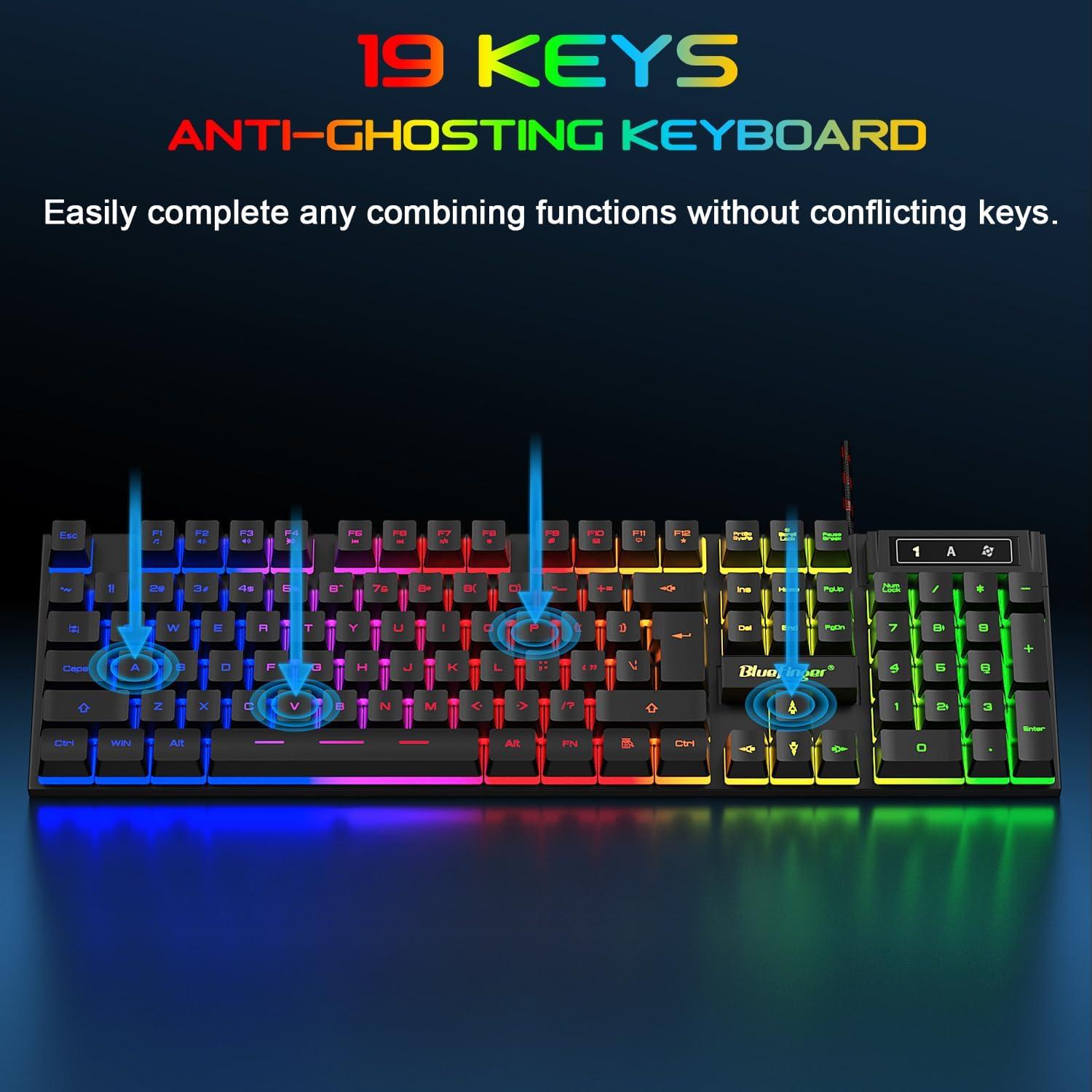 Teclado Gaming BlueFinger K803 USB Cableado Iluminado Arcoíris