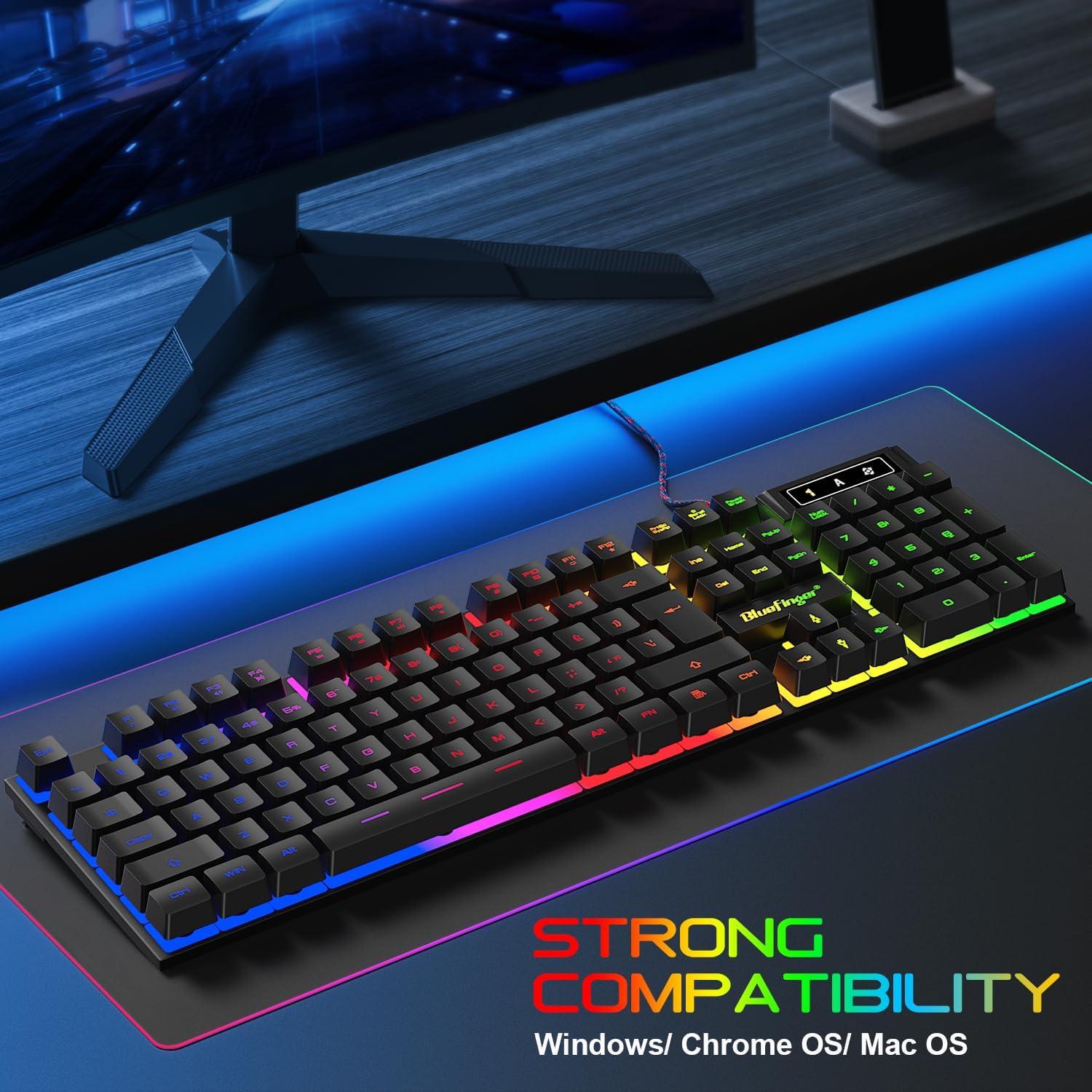 Teclado Gaming BlueFinger K803 USB Cableado Iluminado Arcoíris