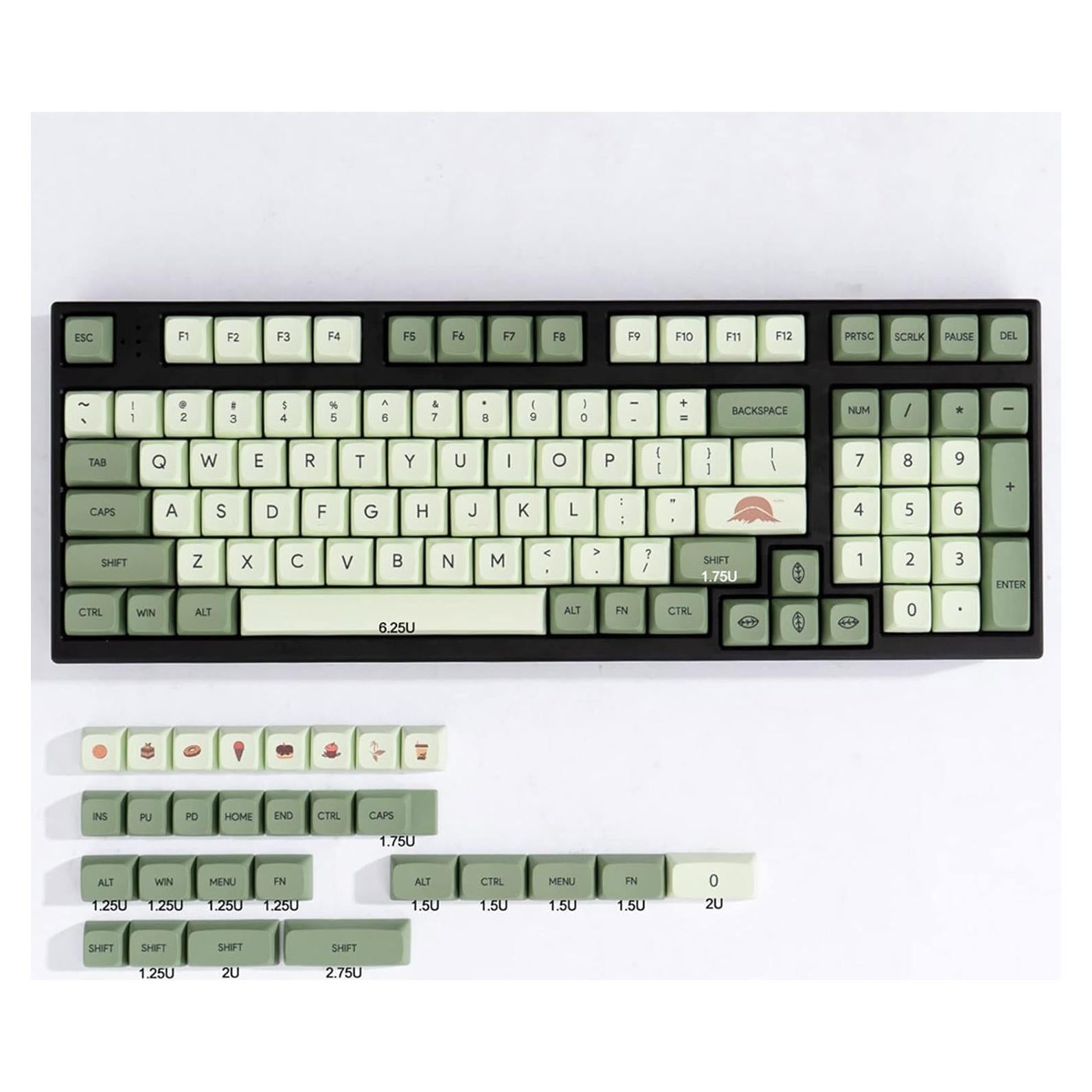 Juego de Teclas PBT Matcha Verde 124 Teclas XDA Mintcaps