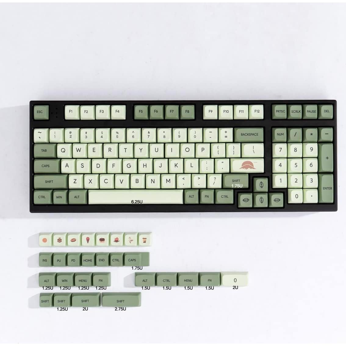 Juego de Teclas PBT Matcha Verde 124 Teclas XDA Mintcaps