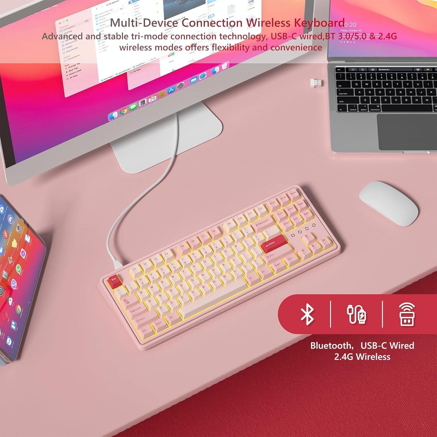 Teclado Mecánico Inalámbrico FL ESPORTS Rosa 75% RGB 2000mAh