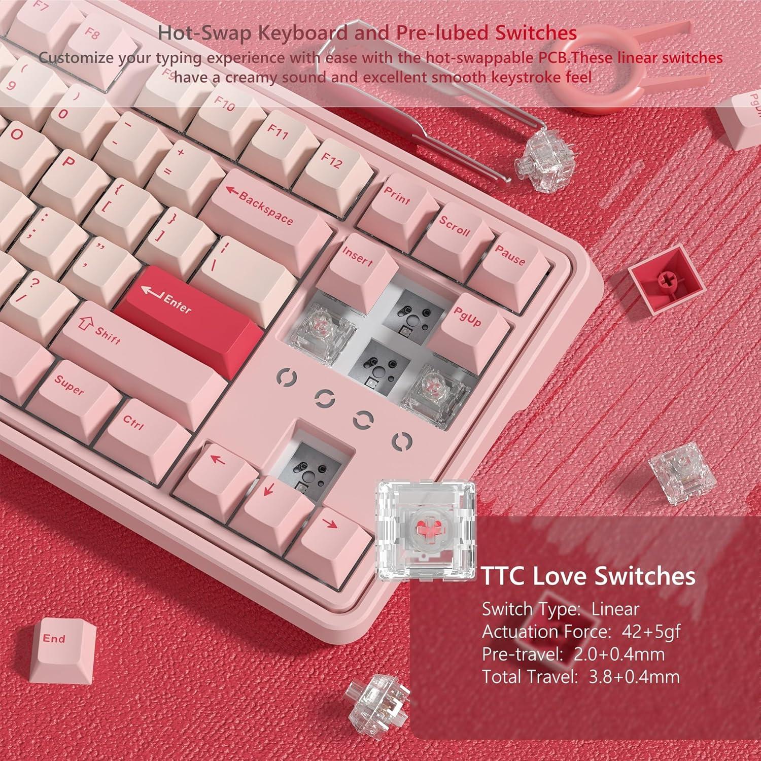 Teclado Mecánico Inalámbrico FL ESPORTS Rosa 75% RGB 2000mAh