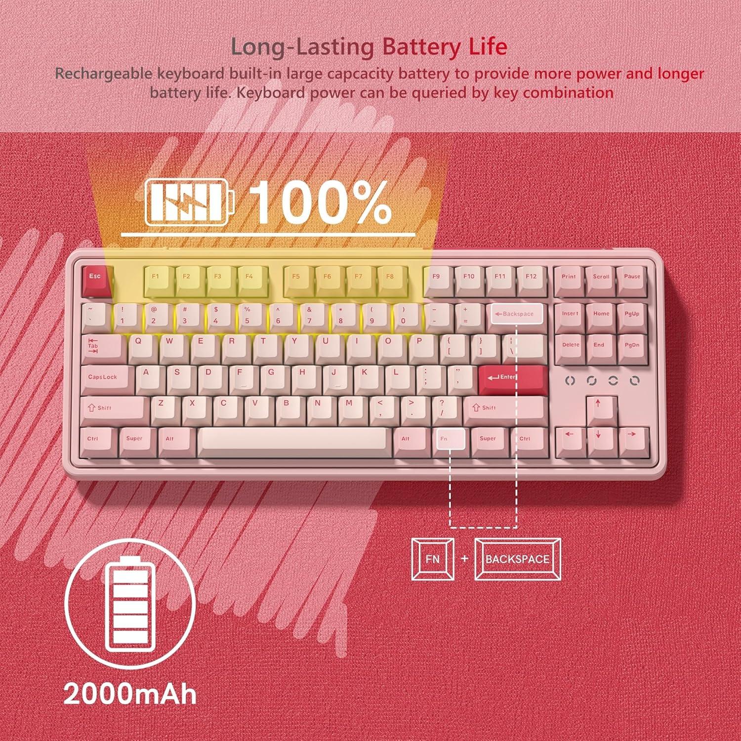 Teclado Mecánico Inalámbrico FL ESPORTS Rosa 75% RGB 2000mAh
