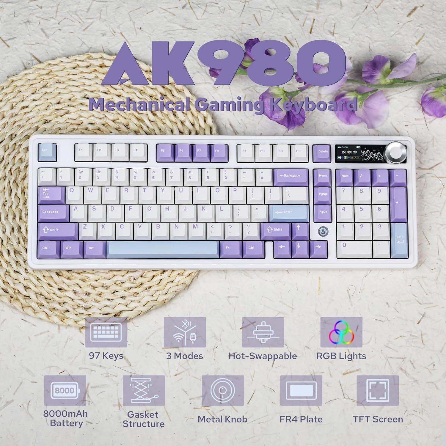 Teclado Mecánico Inalámbrico AJAZZ AK980 Blanco 97 Teclas RGB