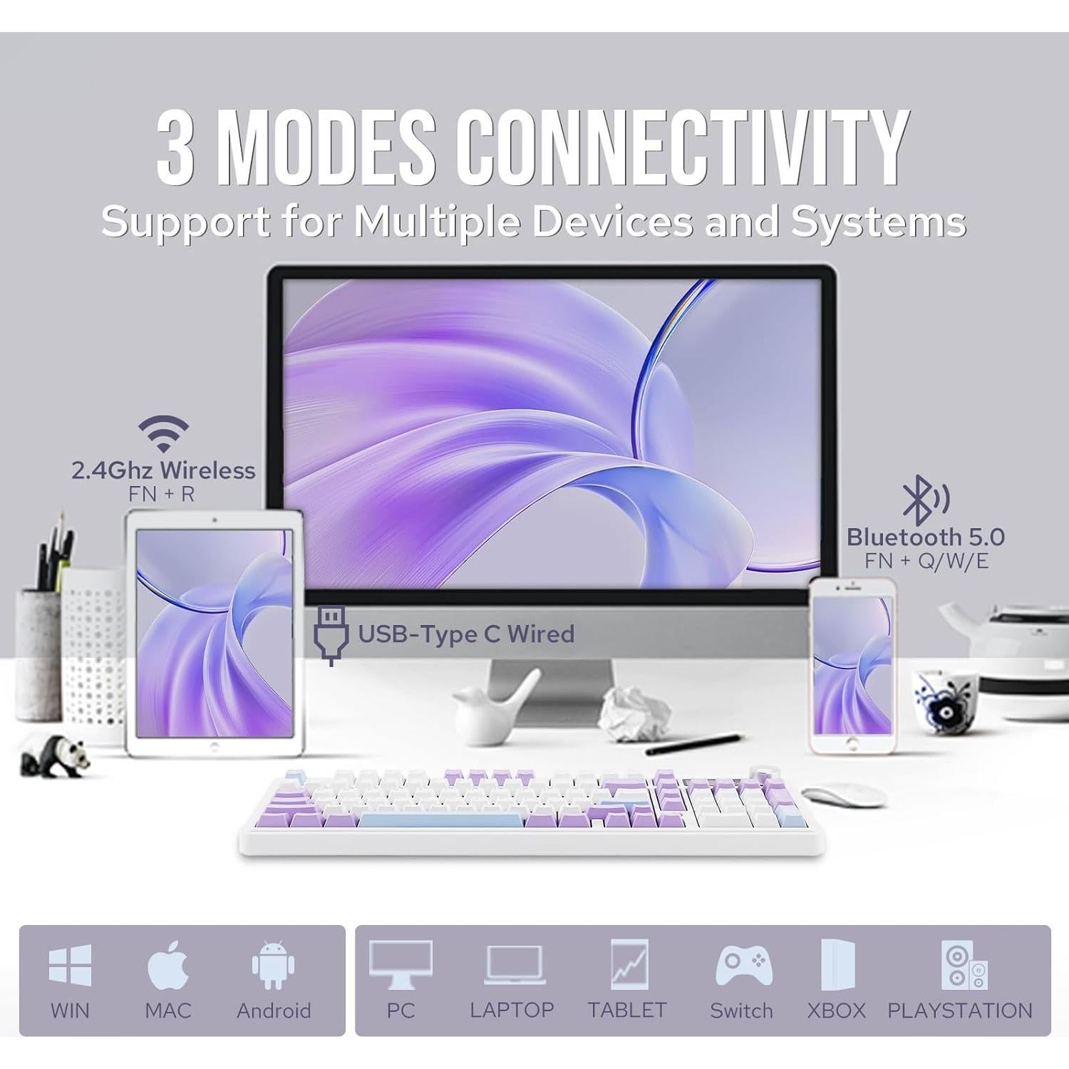 Teclado Mecánico Inalámbrico AJAZZ AK980 Blanco 97 Teclas RGB