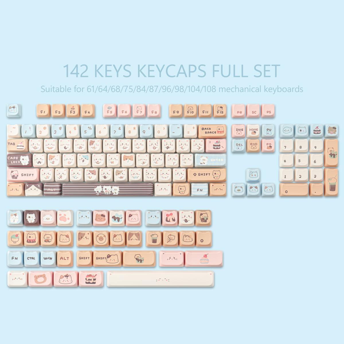 Teclas PBT 142 Lindas de Gato Sal Marina para Teclados Mecánicos