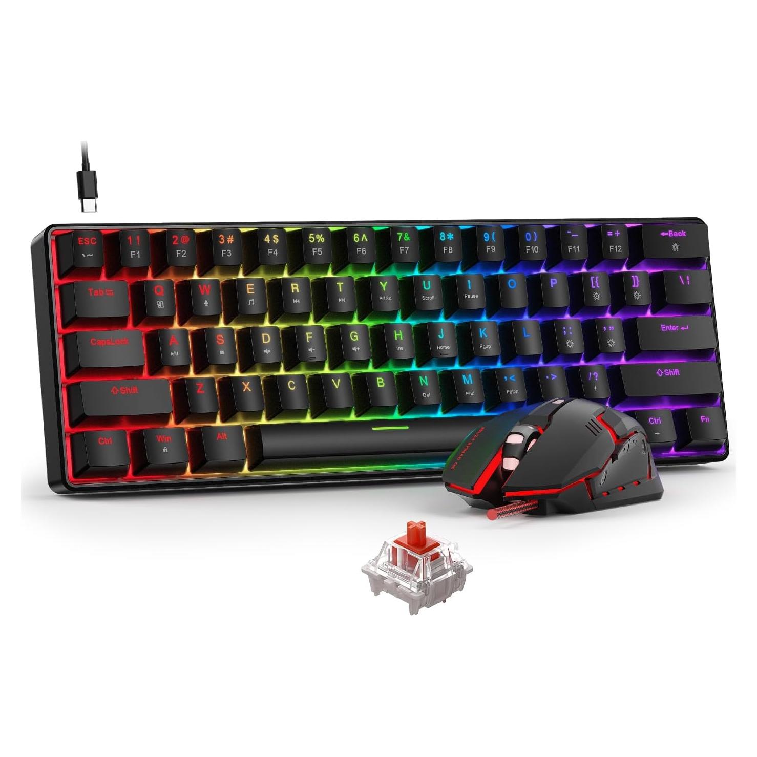 Combo Teclado Mecánico 60% y Ratón Gaming BlueFinger K108 RGB