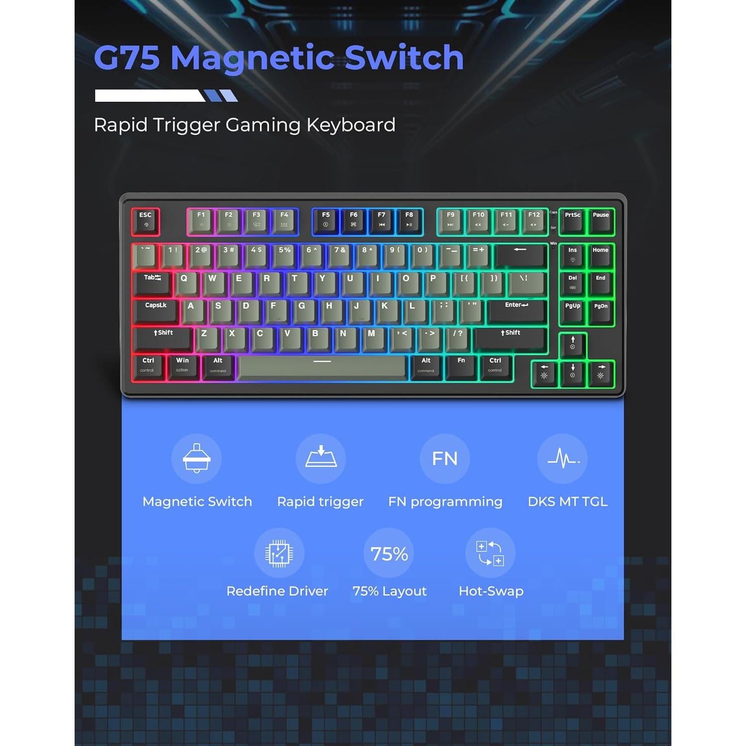 Teclado Mecánico Gaming XVX G75 85 Teclas Negro con RGB
