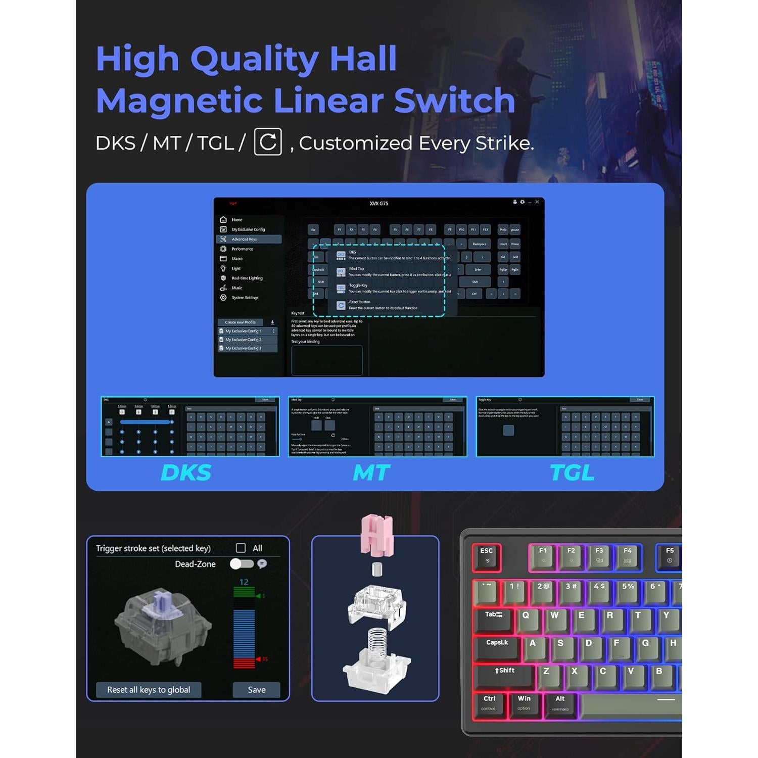 Teclado Mecánico Gaming XVX G75 85 Teclas Negro con RGB