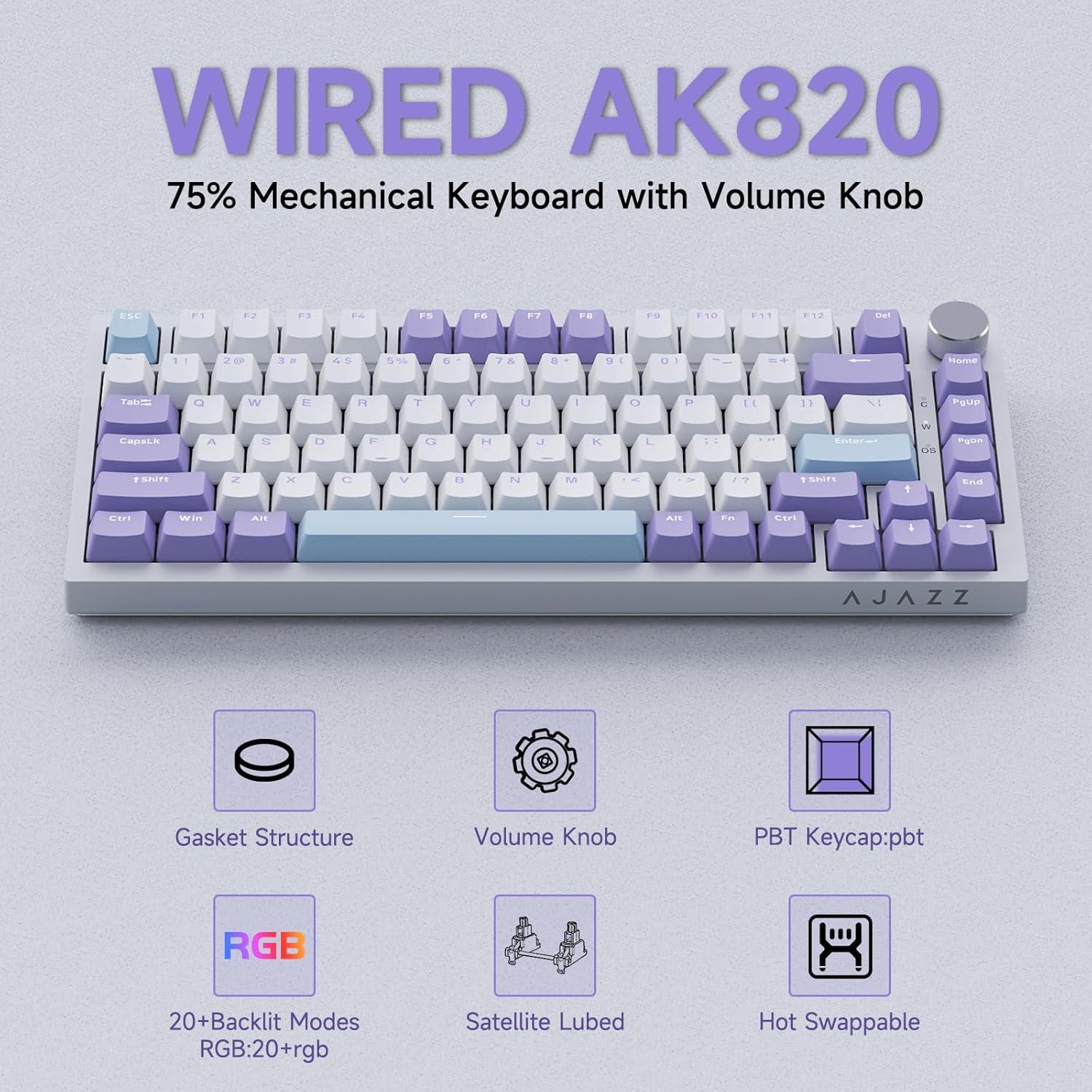 Teclado Mecánico Gaming AJAZZ AK820 75% RGB PBT 81 Teclas