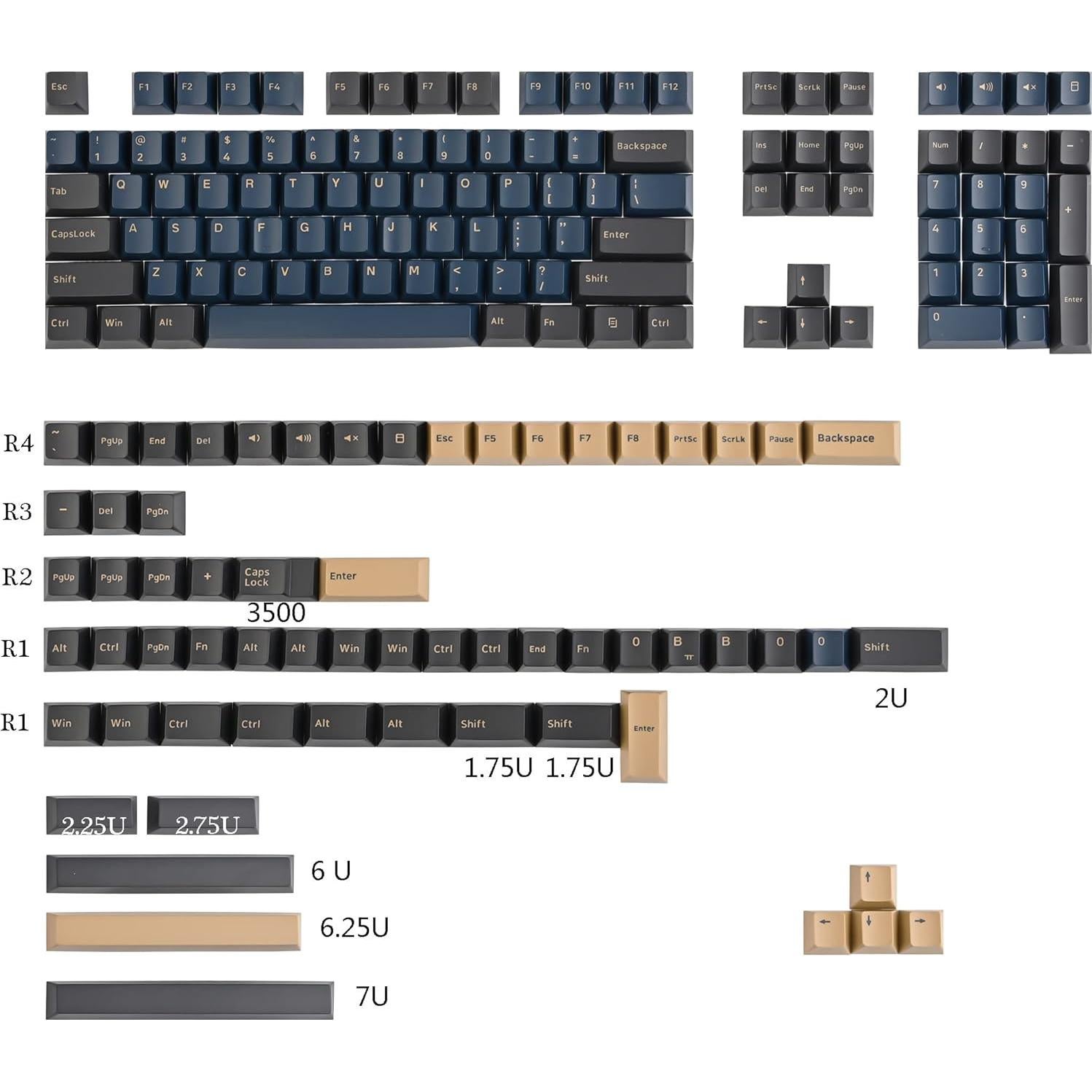 170 Keycaps PBT Personalizados Gaming ANSI US Guerrero Azul