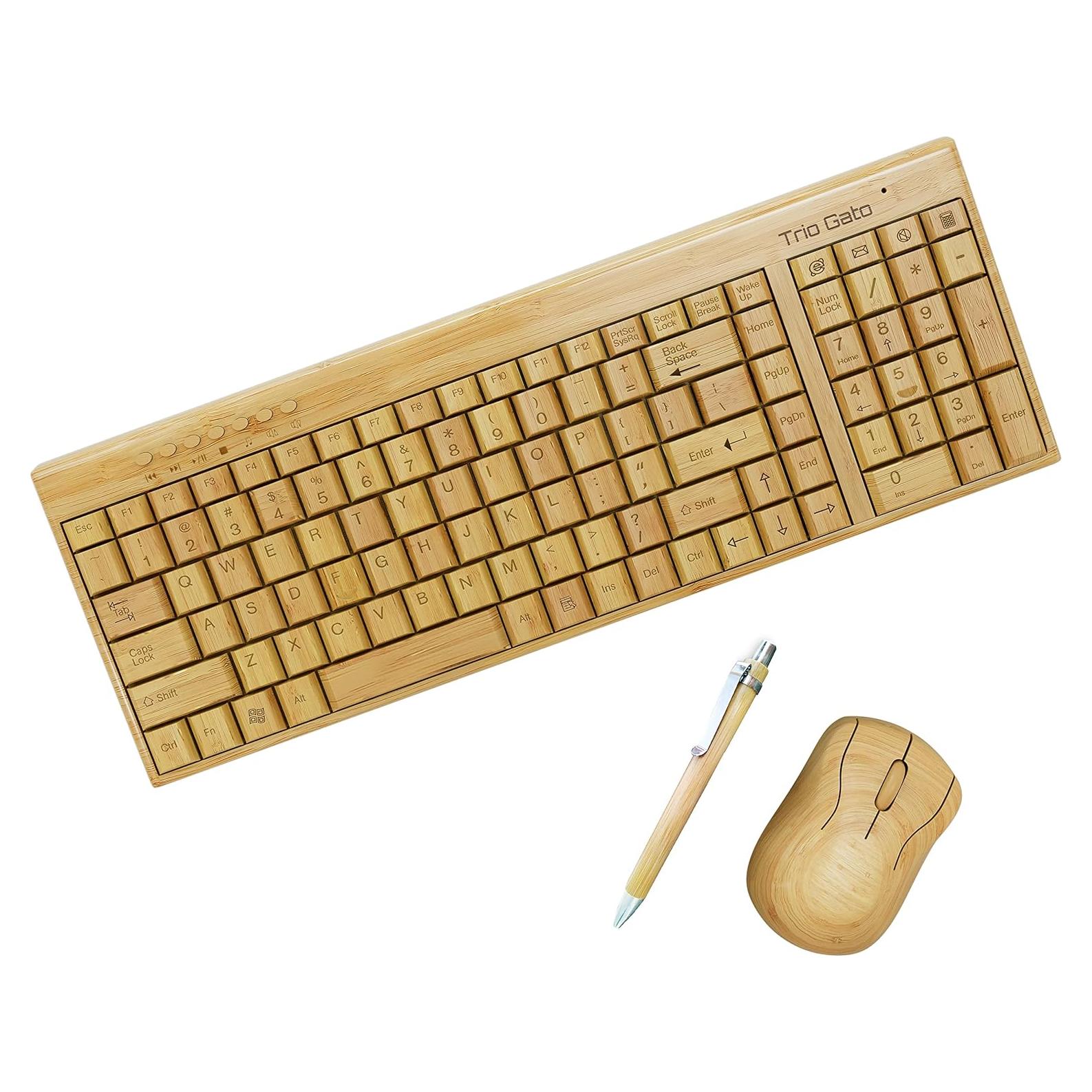 Teclado y Ratón Inalámbricos de Bambú Trio Gato - Compacto