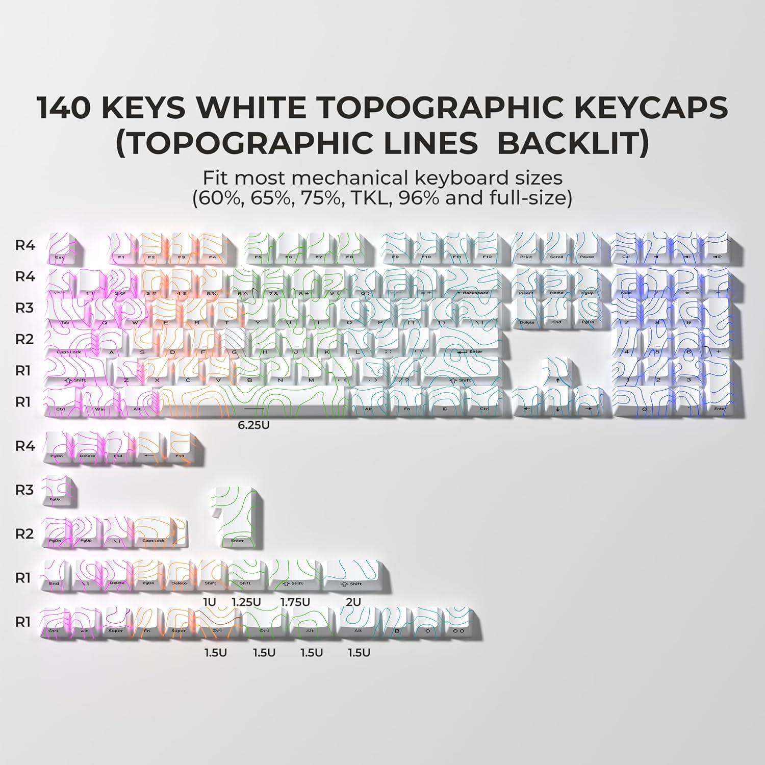 Juego de Teclas Retroiluminadas Blancas PBT XVX 140 Piezas