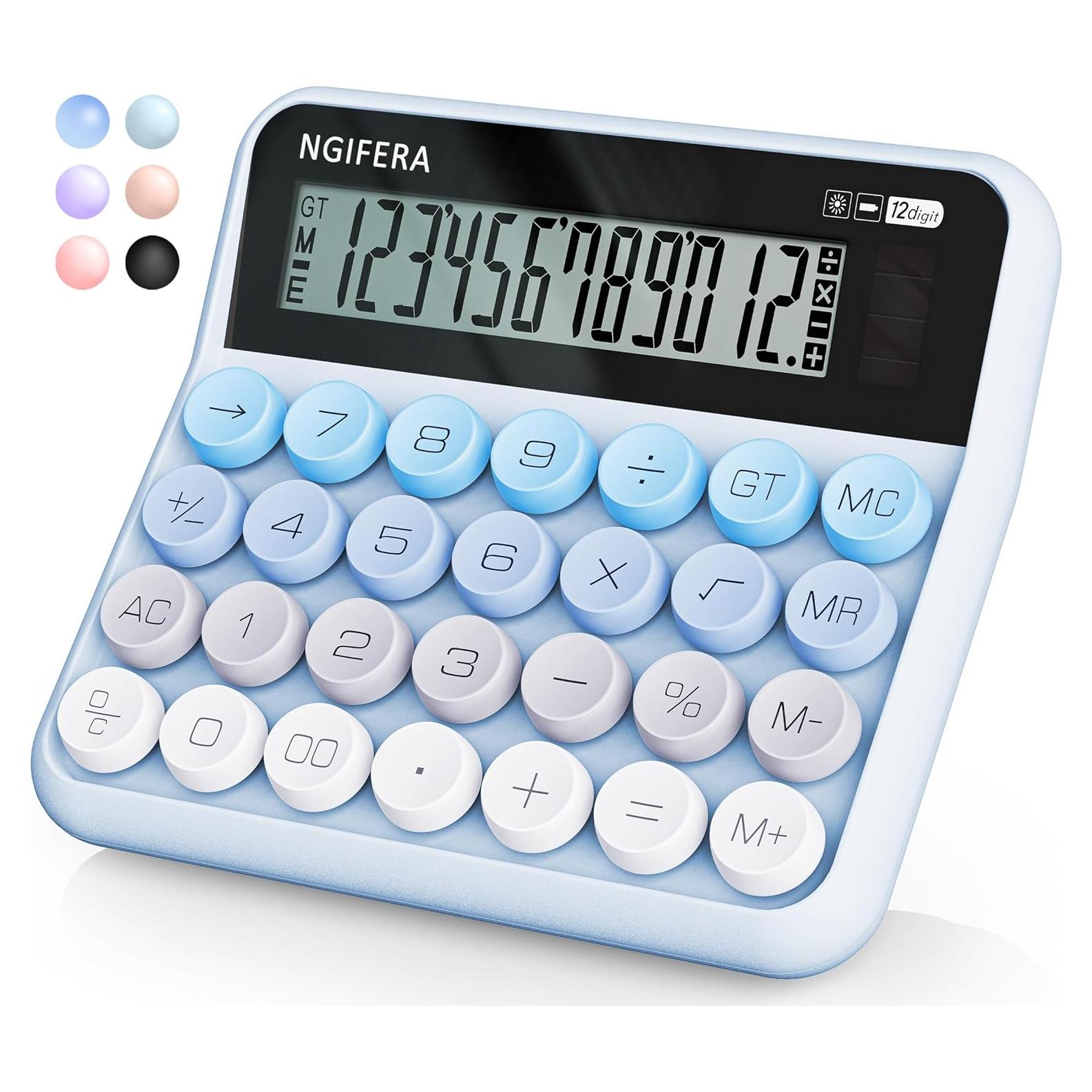 Calculadora Mecánica NGIFERA 12 Dígitos Pantalla Grande Azul