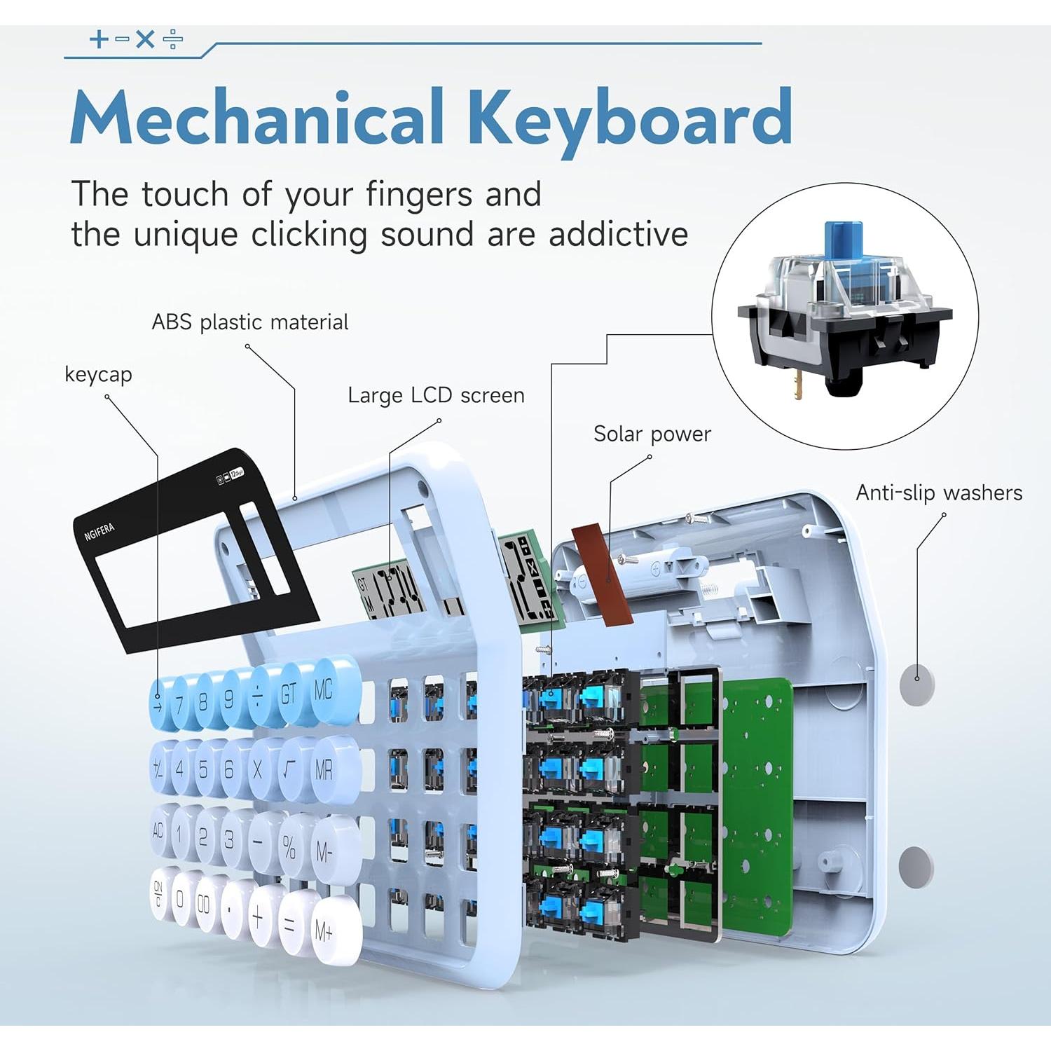 Calculadora Mecánica NGIFERA 12 Dígitos Pantalla Grande Azul