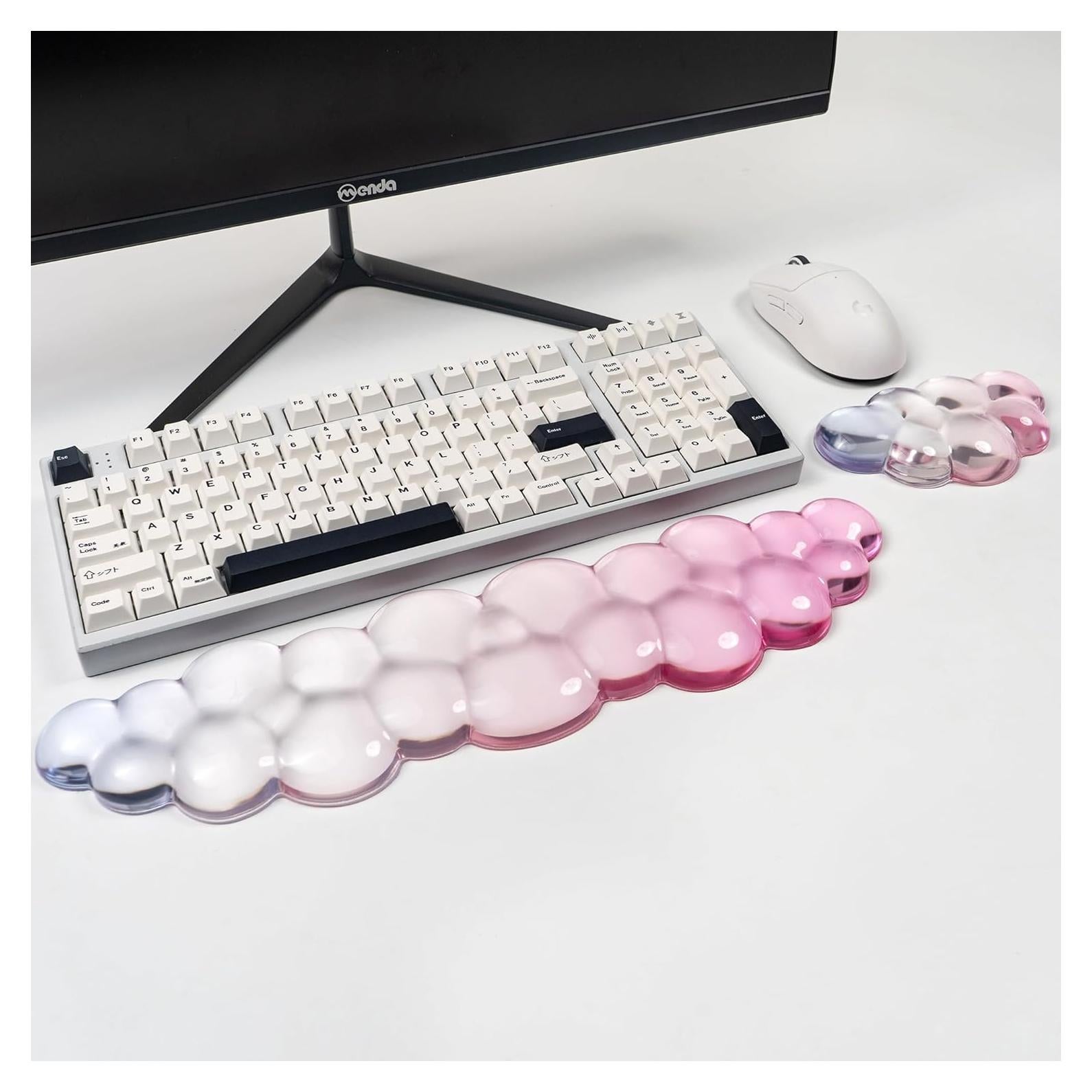 Conjunto Reposamuñecas Gel Silicona Ergonomico Nube Rosa Claro Azul