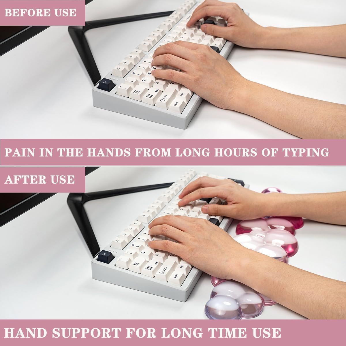 Conjunto Reposamuñecas Gel Silicona Ergonomico Nube Rosa Claro Azul