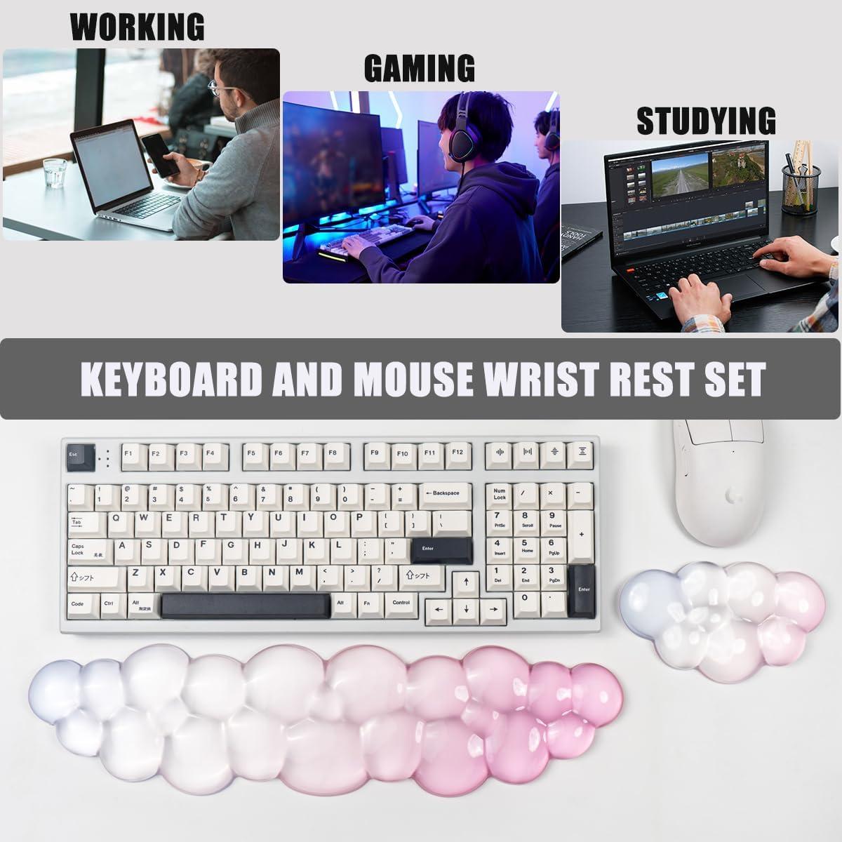 Conjunto Reposamuñecas Gel Silicona Ergonomico Nube Rosa Claro Azul