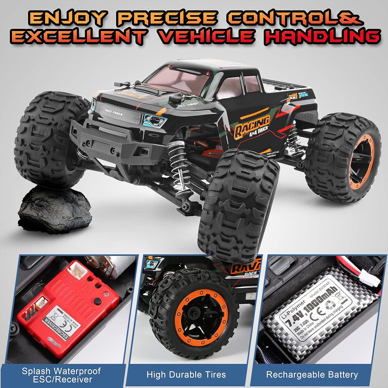 HAIBOXING Remote Control Car 16889, 1:16 Scale 2.4Ghz RC Cars 4x4 Off Road Trucks, Waterproof RTR RC Monster Truck 36KM/H, Toys for Kids and Adults with 2 Batteries 35+ mins Play