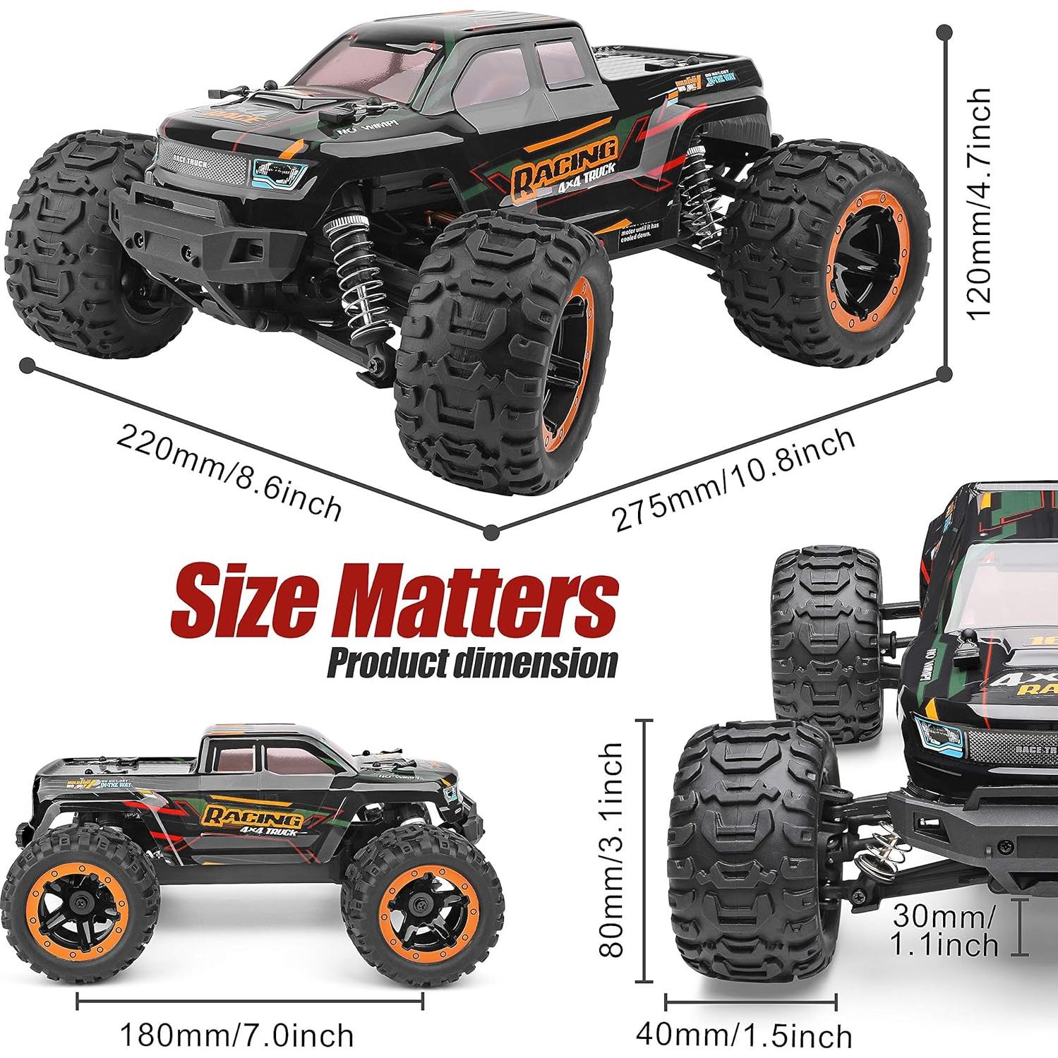 HAIBOXING Remote Control Car 16889, 1:16 Scale 2.4Ghz RC Cars 4x4 Off Road Trucks, Waterproof RTR RC Monster Truck 36KM/H, Toys for Kids and Adults with 2 Batteries 35+ mins Play