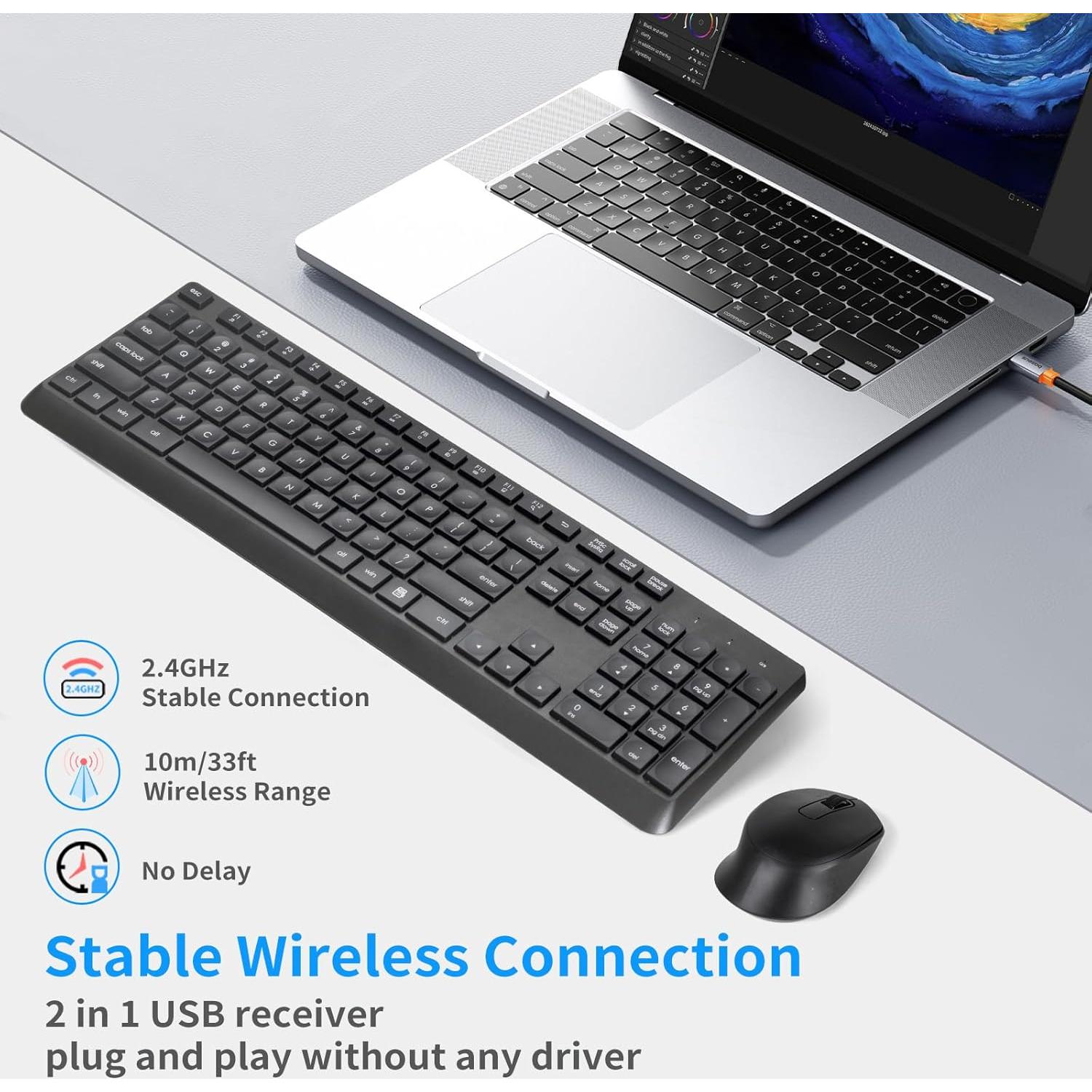 Combo Teclado y Ratón Inalámbricos Silenciosos HUO JI Negro