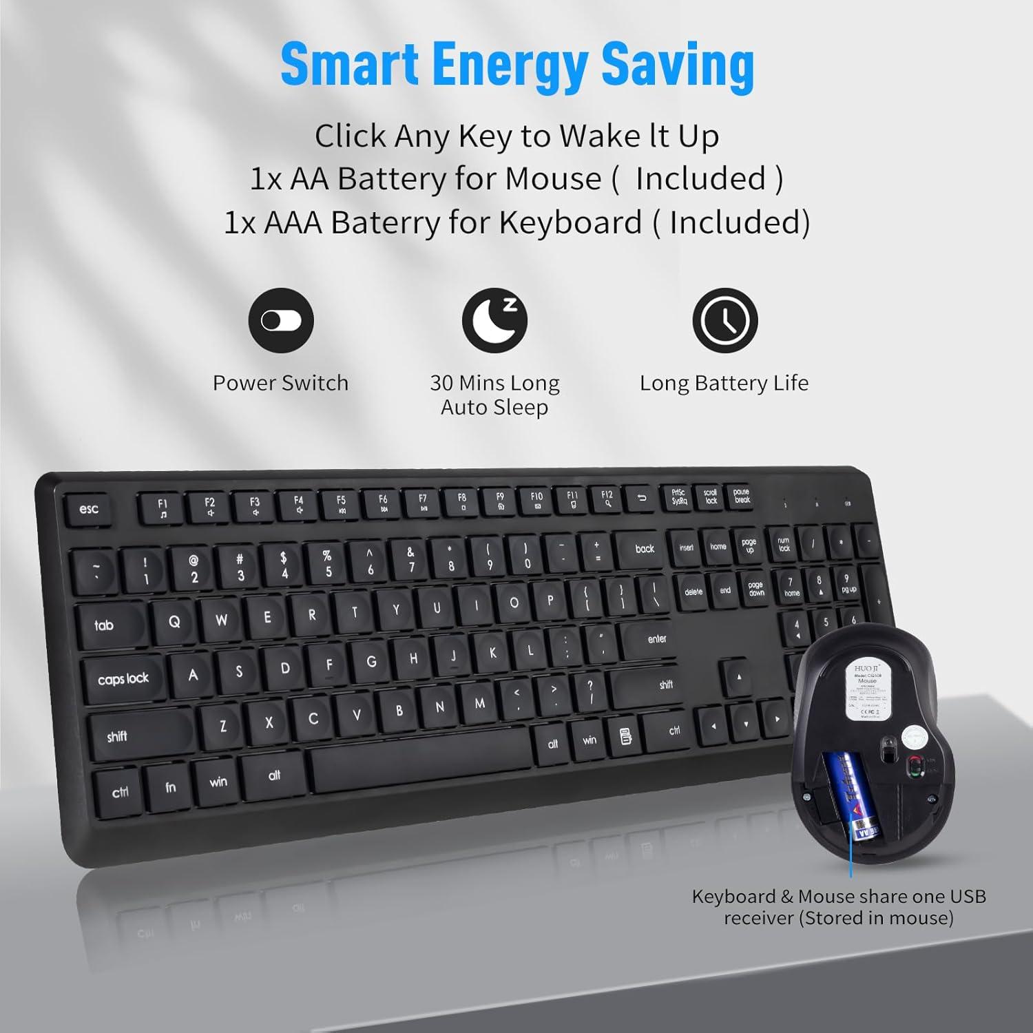 Combo Teclado y Ratón Inalámbricos Silenciosos HUO JI Negro