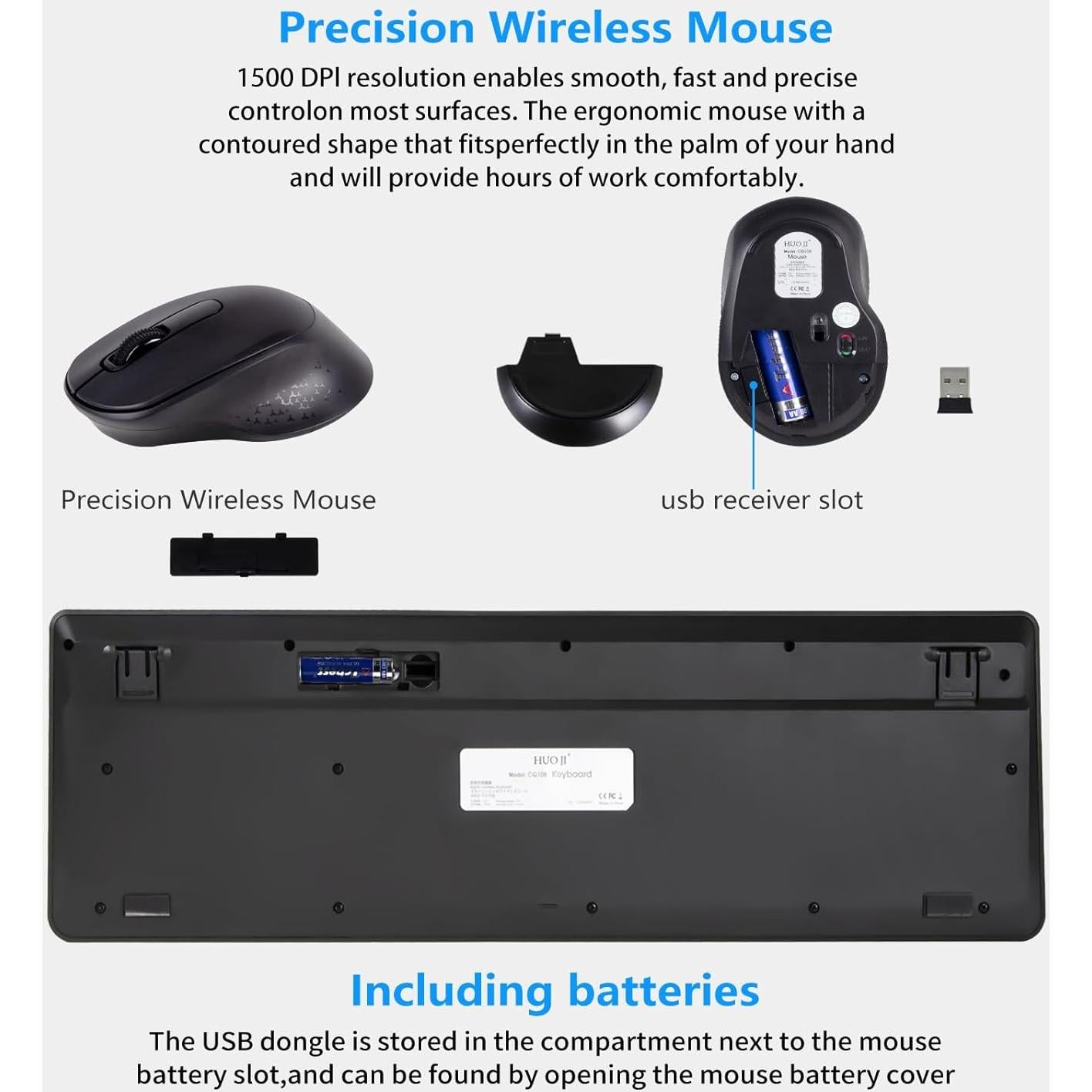 Combo Teclado y Ratón Inalámbricos Silenciosos HUO JI Negro