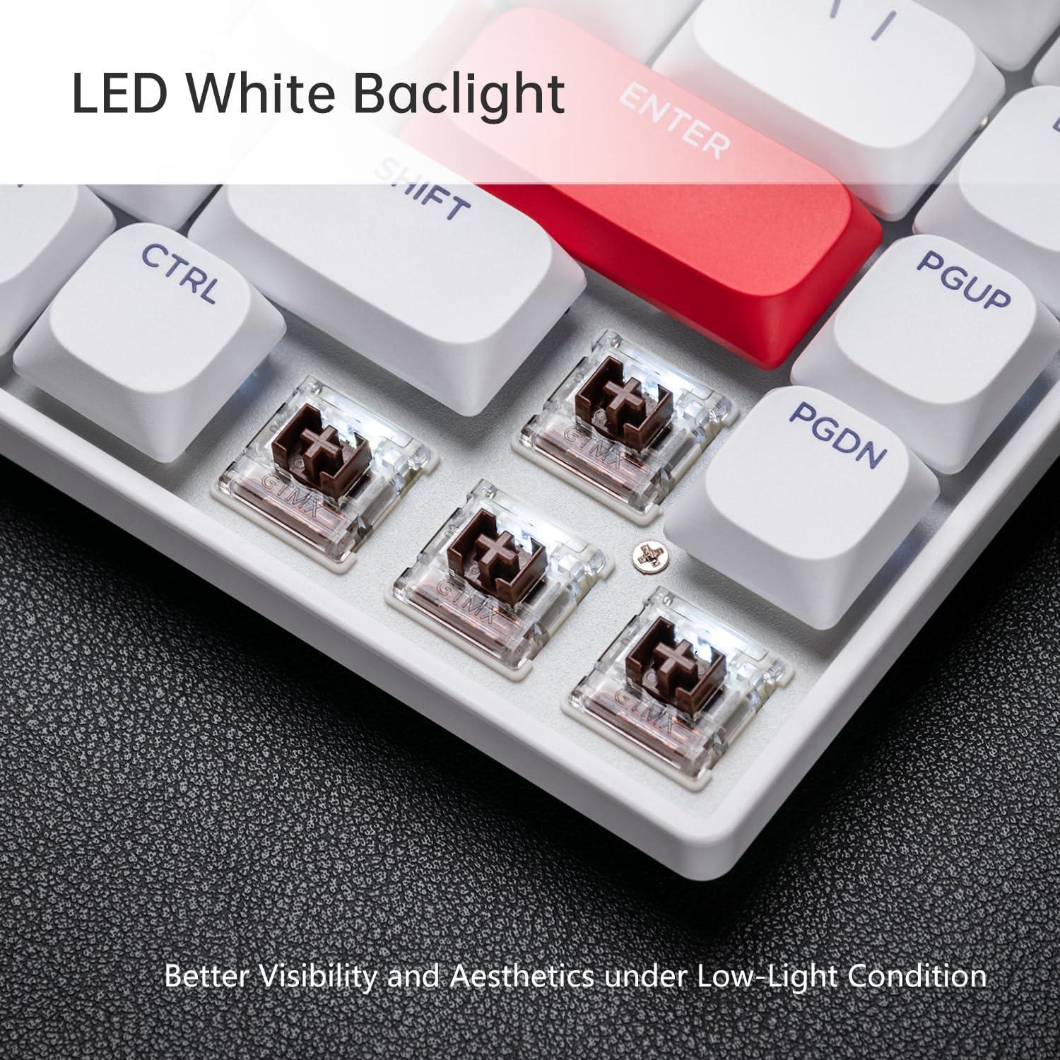 Teclado Mecánico Ukvey C68 Blanco 68 Teclas Bluetooth 2.4G