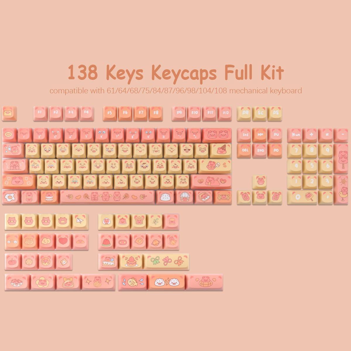 Teclas PBT 138 Lindas Cerdo de Postre TYRIXKI para Teclados