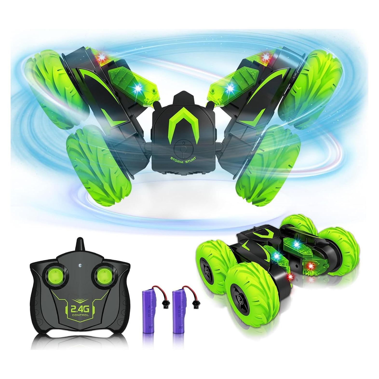 Eulogia Remote Control Cars for Kids 5-12, RC Stunt Car with LED Headlights, 360° Rotation, Double-Sided Driving, Off-Road Flips RC Toy Cars for Boys Girls Birthday Easter Gifts