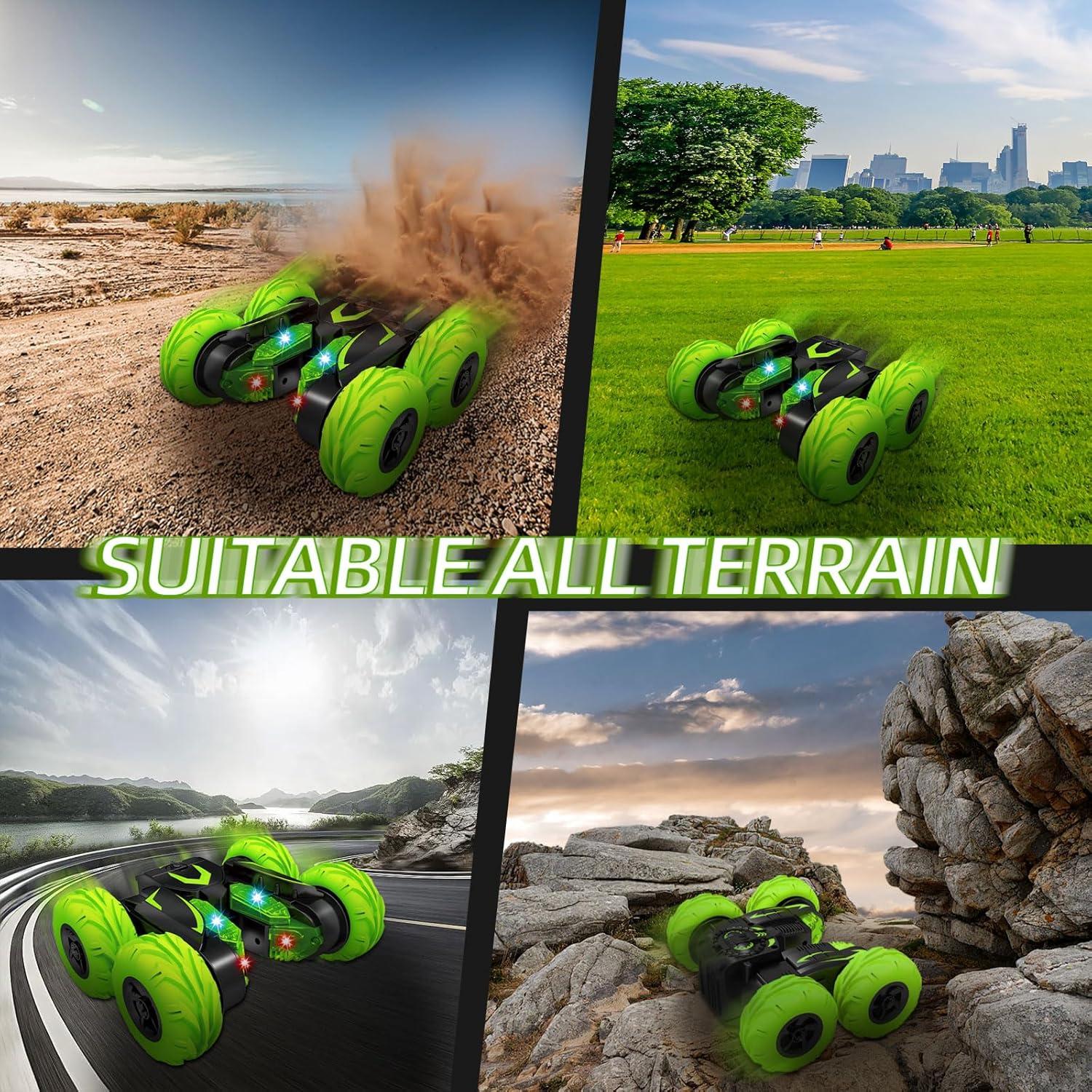 Eulogia Remote Control Cars for Kids 5-12, RC Stunt Car with LED Headlights, 360° Rotation, Double-Sided Driving, Off-Road Flips RC Toy Cars for Boys Girls Birthday Easter Gifts