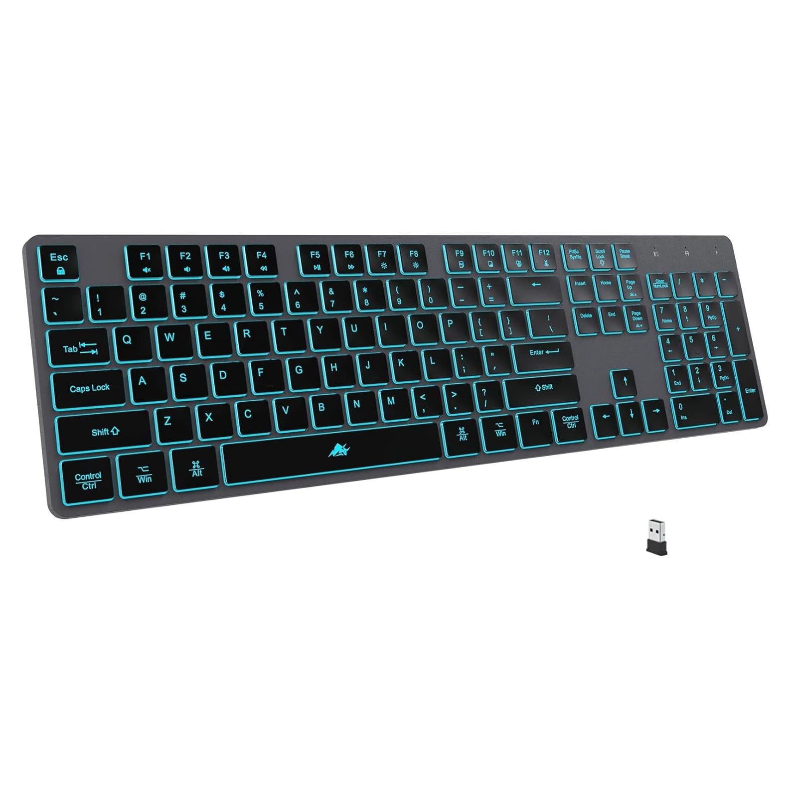 Teclado Inalámbrico Retroiluminado POWZAN KB-RF425F, USB, Gris
