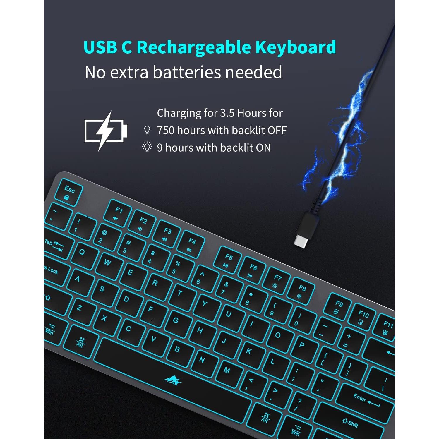 Teclado Inalámbrico Retroiluminado POWZAN KB-RF425F, USB, Gris