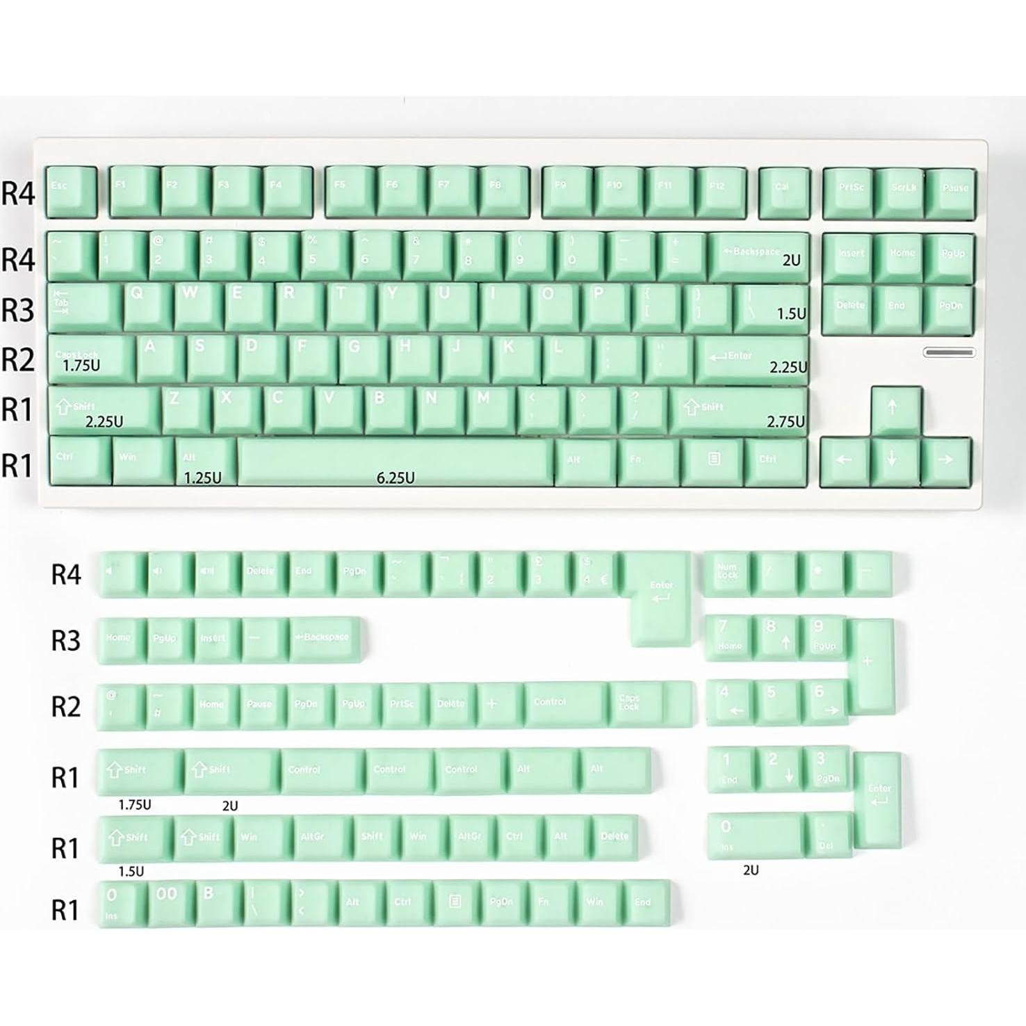 Conjunto de Teclas Mecánicas 162 Piezas Doubleshot Verde - Sumgsn