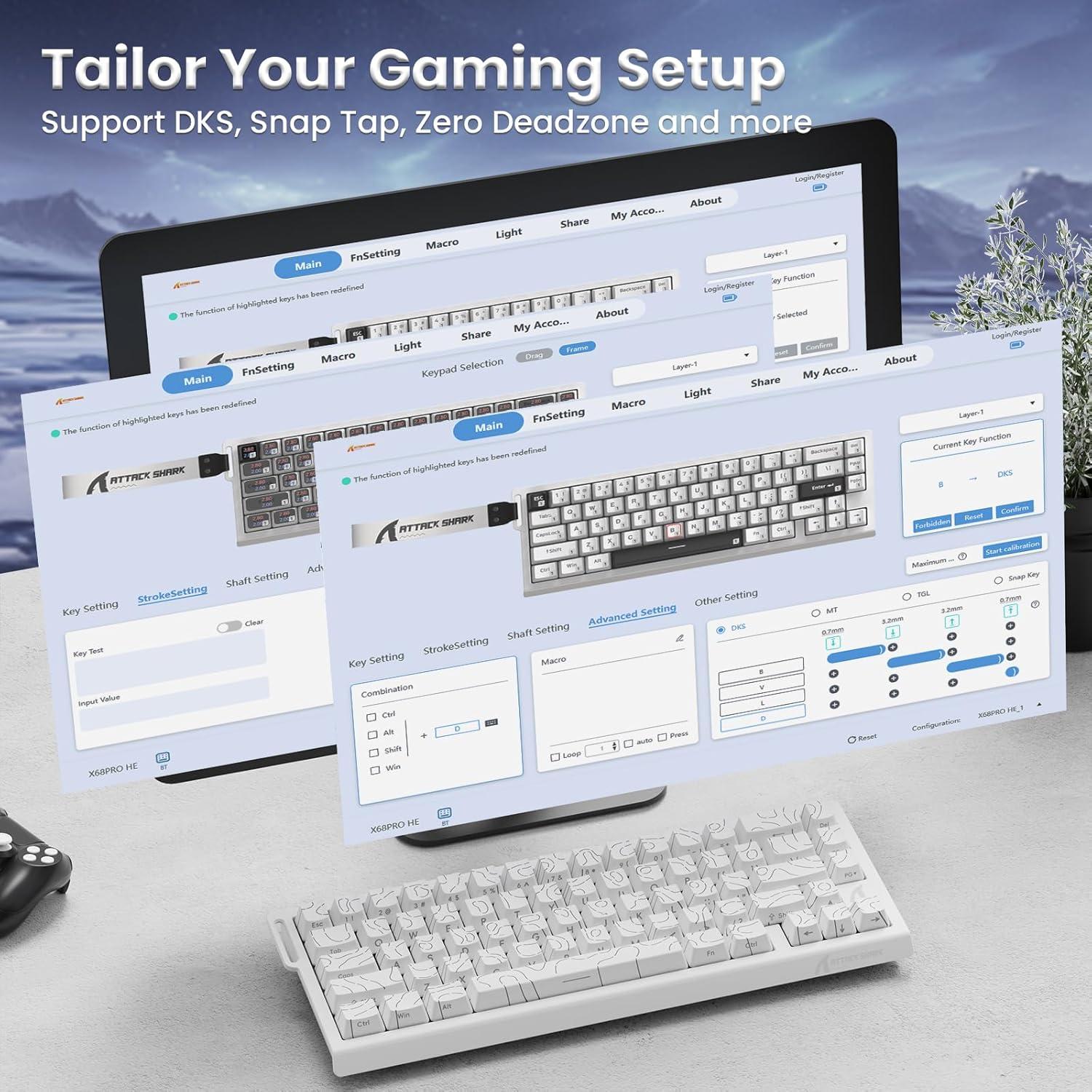 Teclado Gaming Inalámbrico MAMBASNAKE X68PRO Blanco 8000Hz