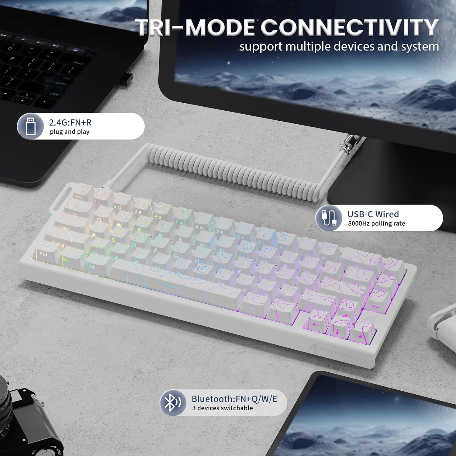 Teclado Gaming Inalámbrico MAMBASNAKE X68PRO Blanco 8000Hz