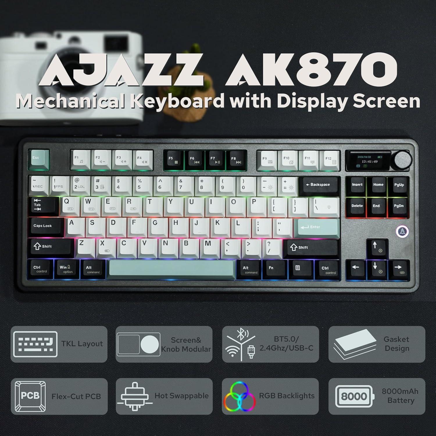 Teclado Mecánico Inalámbrico Ajazz AK870 87 Teclas RGB Negro