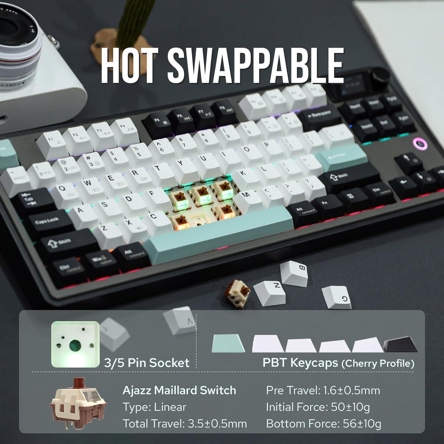 Teclado Mecánico Inalámbrico Ajazz AK870 87 Teclas RGB Negro