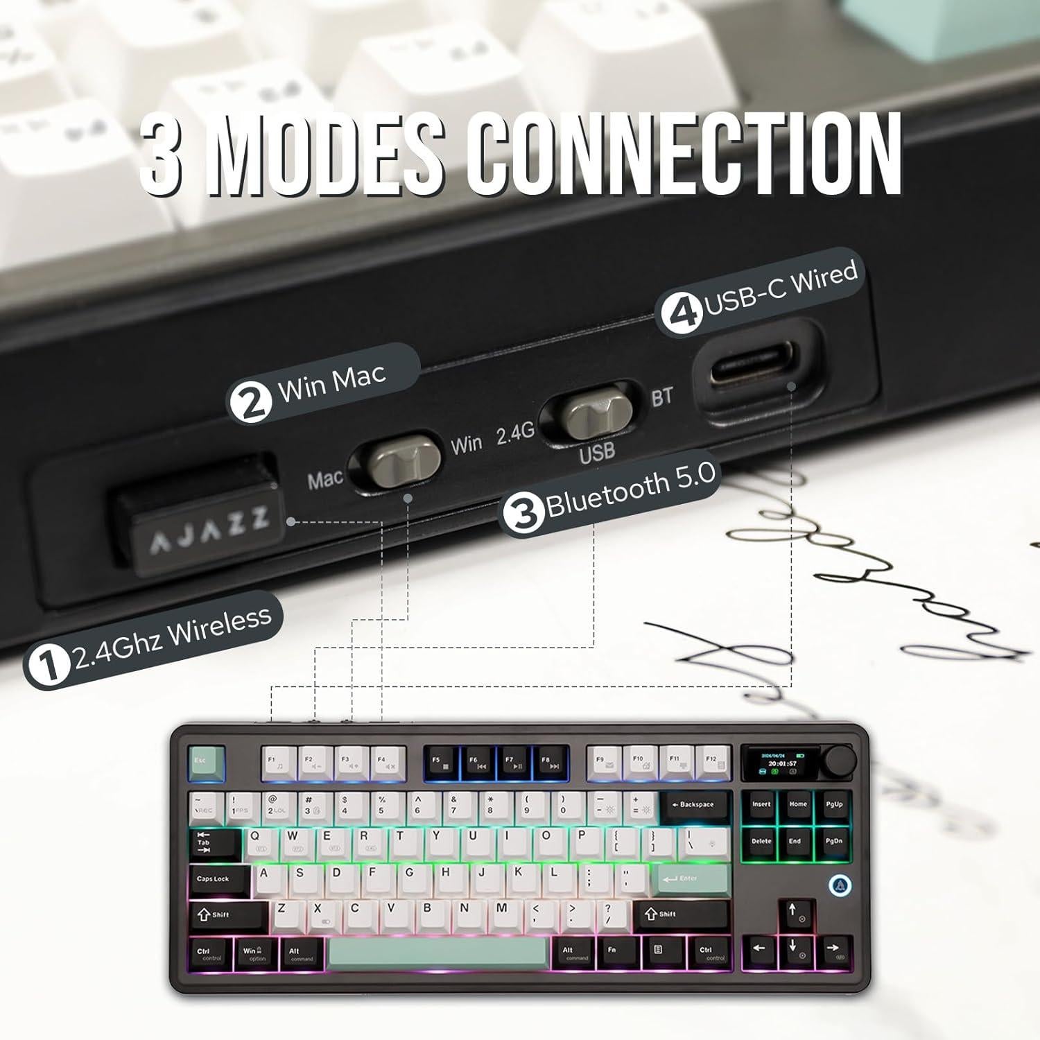 Teclado Mecánico Inalámbrico Ajazz AK870 87 Teclas RGB Negro