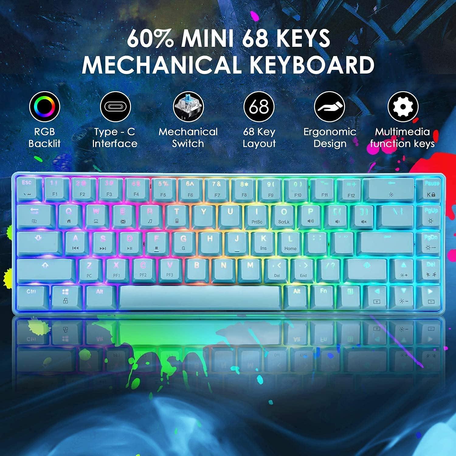Teclado Mecánico Gaming LexonElec 60% Retroiluminado RGB Azul