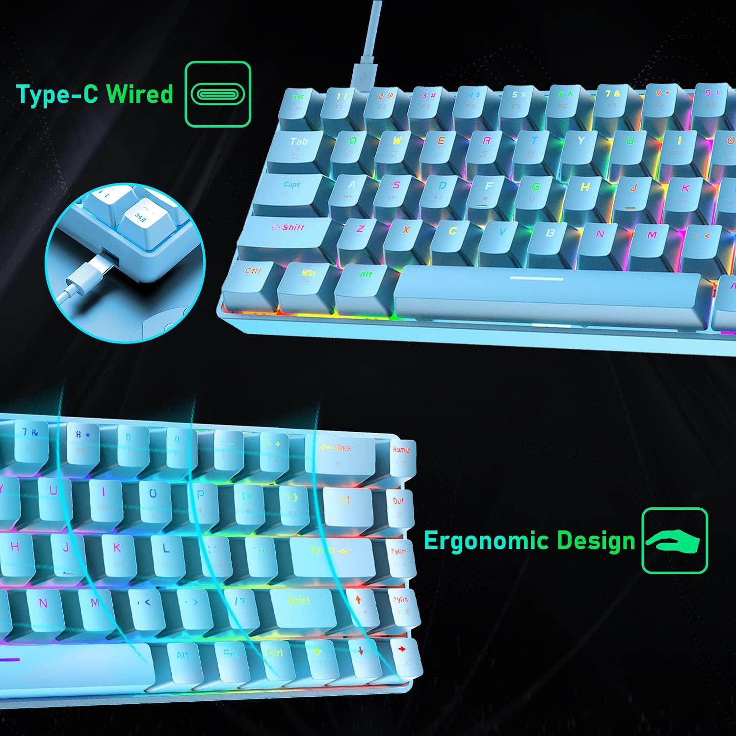 Teclado Mecánico Gaming LexonElec 60% Retroiluminado RGB Azul