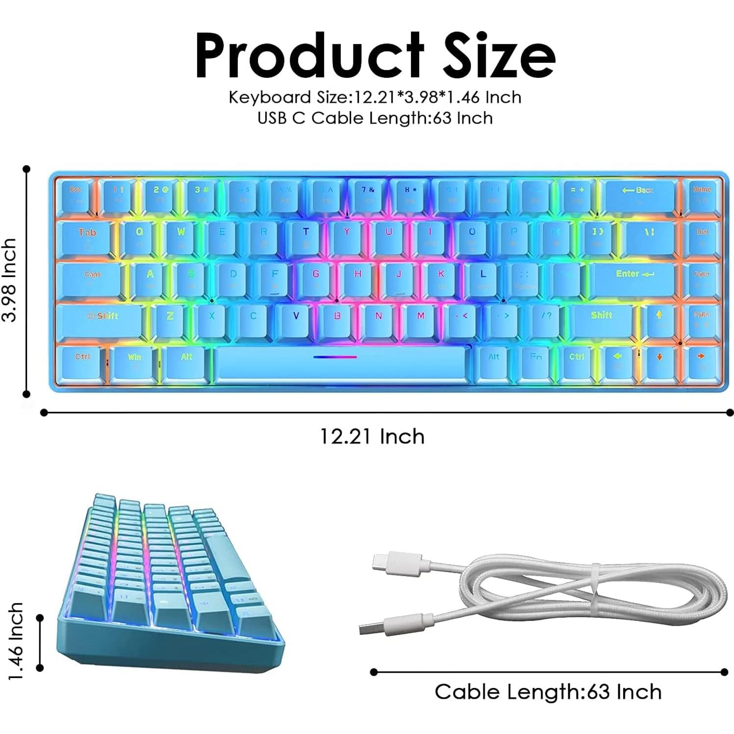 Teclado Mecánico Gaming LexonElec 60% Retroiluminado RGB Azul
