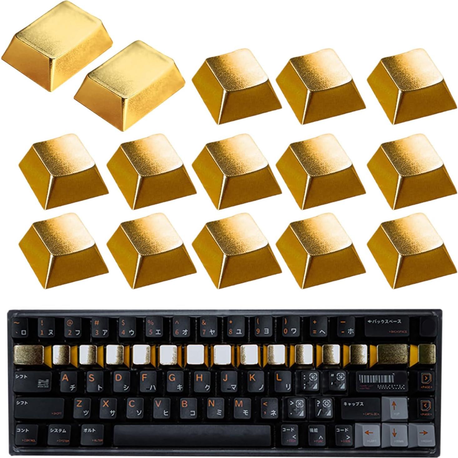 Teclas de metal doradas XUZHID para teclado mecánico - 15 piezas
