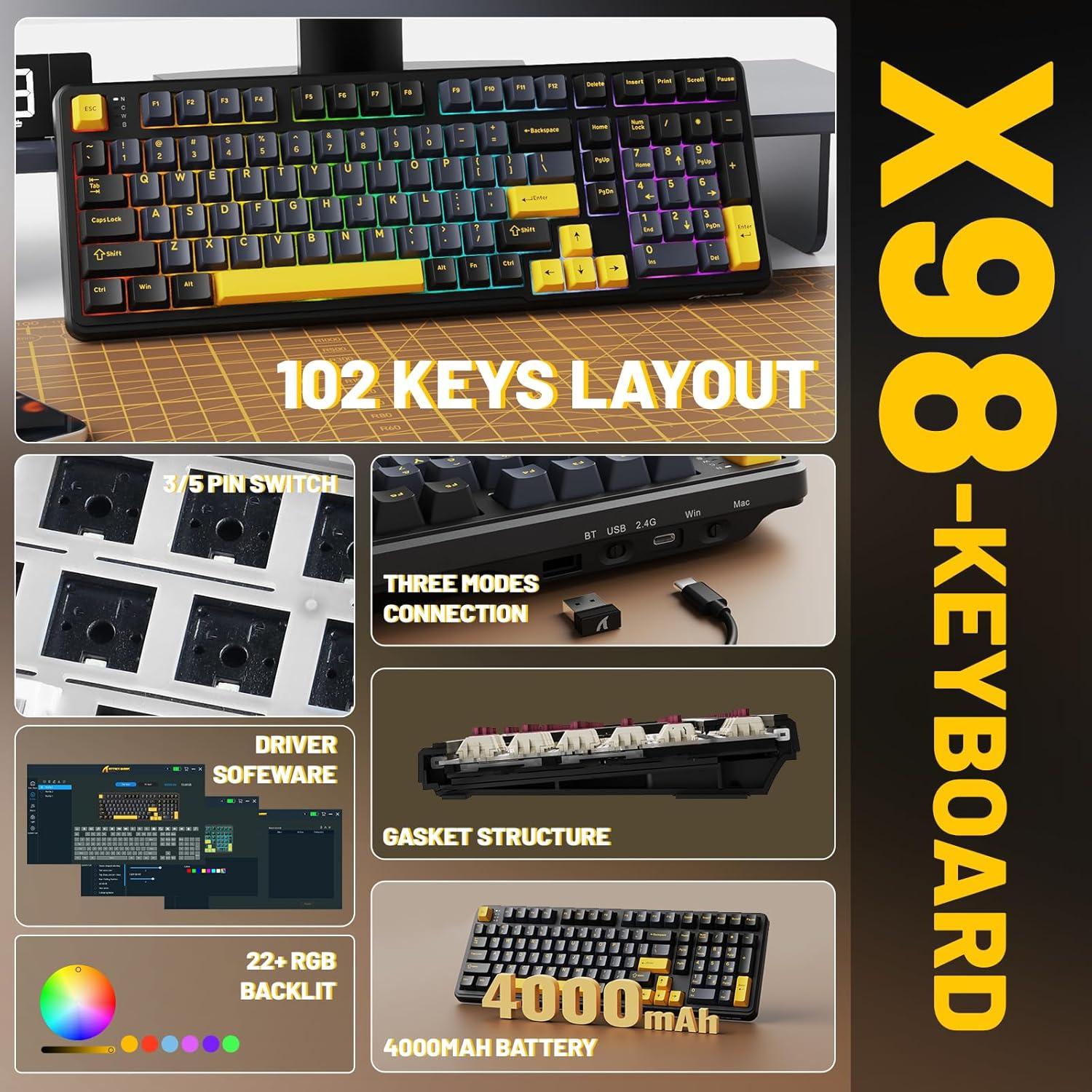 Teclado Mecánico Inalámbrico MAMBASNAKE X98 RGB 98 Teclas
