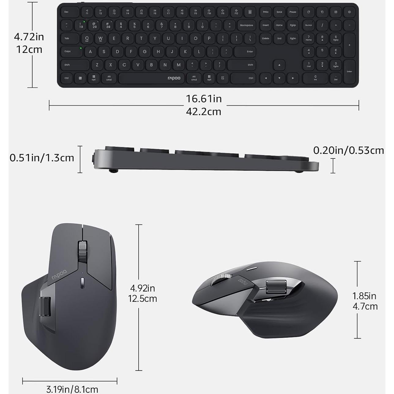 Combo Teclado y Ratón Inalámbrico Rapoo 9560M, USB-C, Silencioso