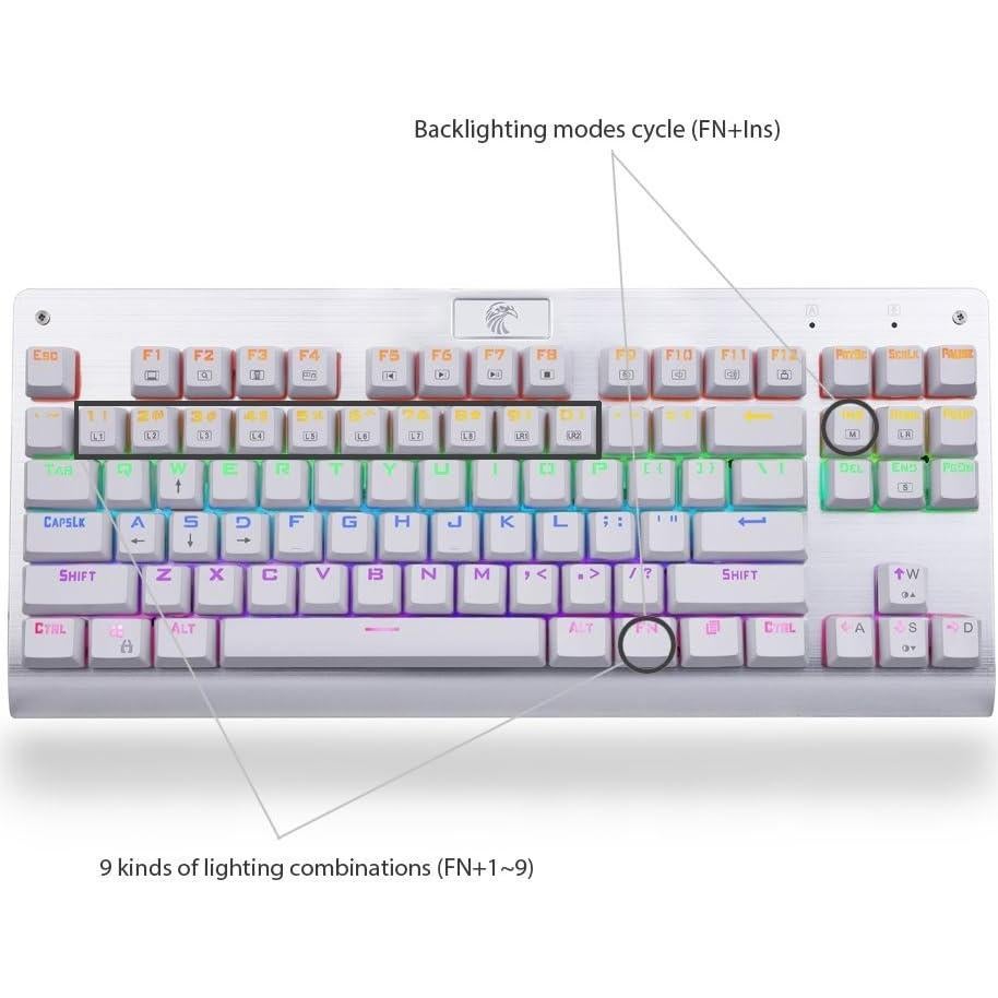 Granvela MechanicalEagle Z-77 75% Mechanical Keyboard | Aluminium Panel | Clicky Blue Switches | Rainbow LED Backlit | N-Key Rollover | 87-Key Tenkeyless | Hot Swappable |Spare Switches Included